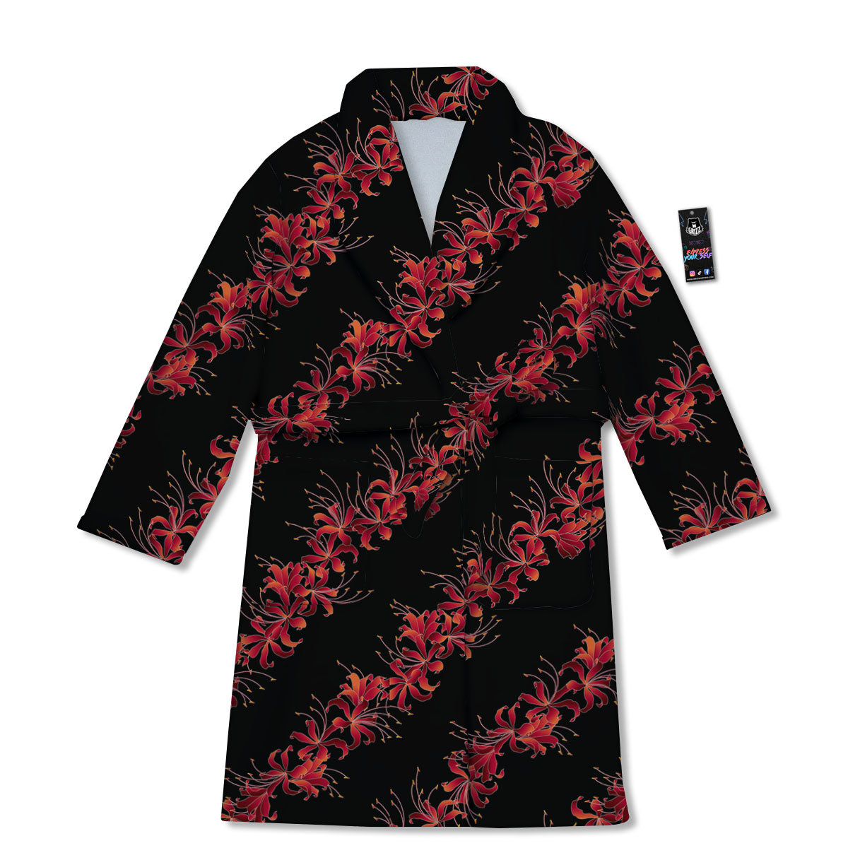 Amaryllis Red Japanese Print Pattern Bathrobe-grizzshop