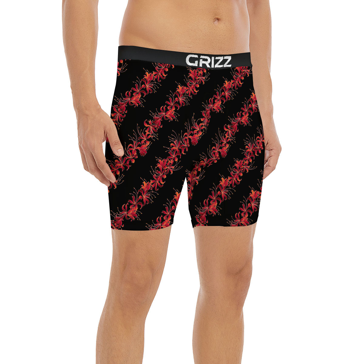 Amaryllis Red Japanese Print Pattern Boxer Briefs-grizzshop