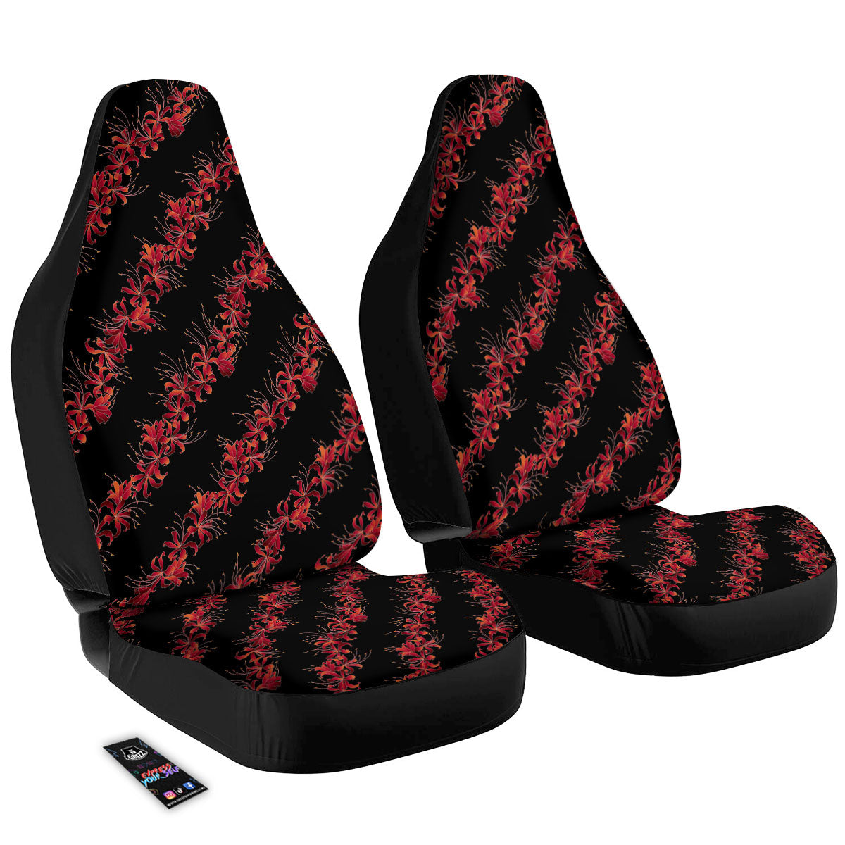 Amaryllis Red Japanese Print Pattern Car Seat Covers-grizzshop