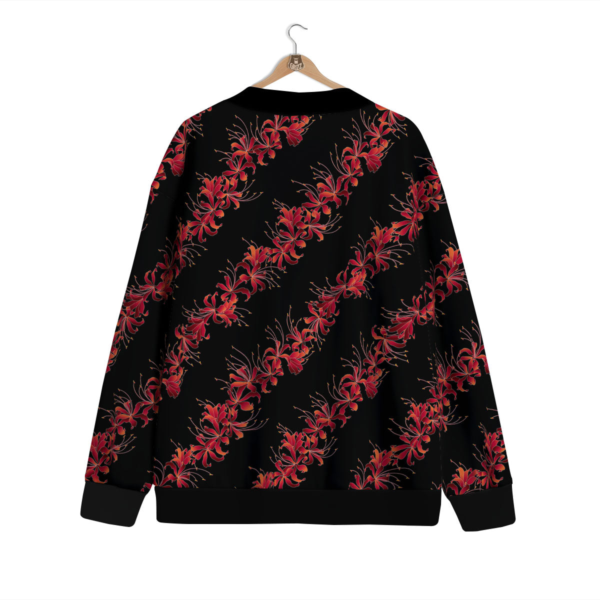 Amaryllis Red Japanese Print Pattern Cardigan-grizzshop