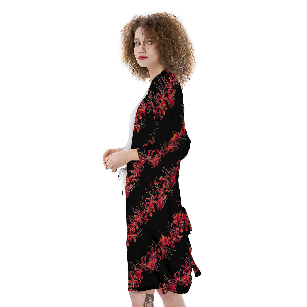 Amaryllis Red Japanese Print Pattern Kimono-grizzshop