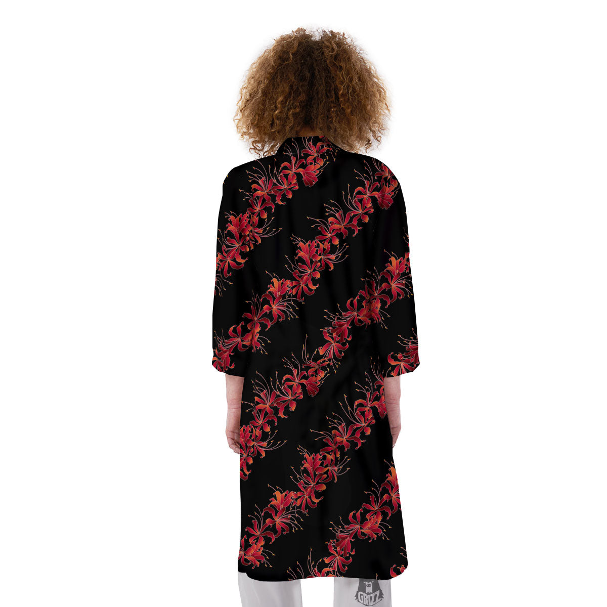 Amaryllis Red Japanese Print Pattern Kimono-grizzshop