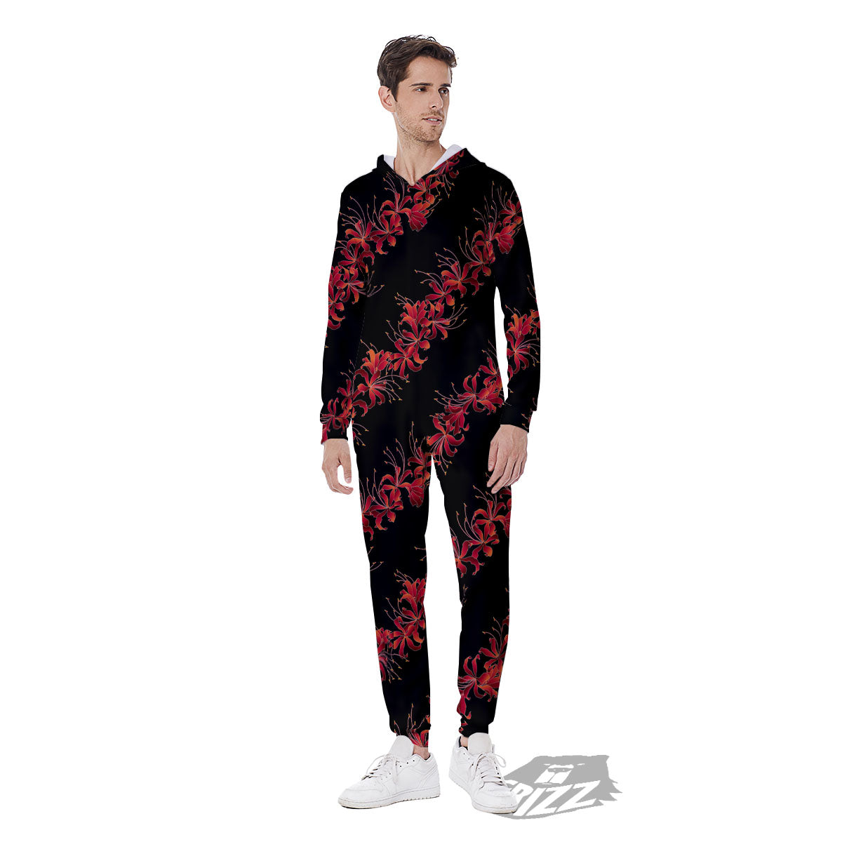 Amaryllis Red Japanese Print Pattern Men's Jumpsuit-grizzshop