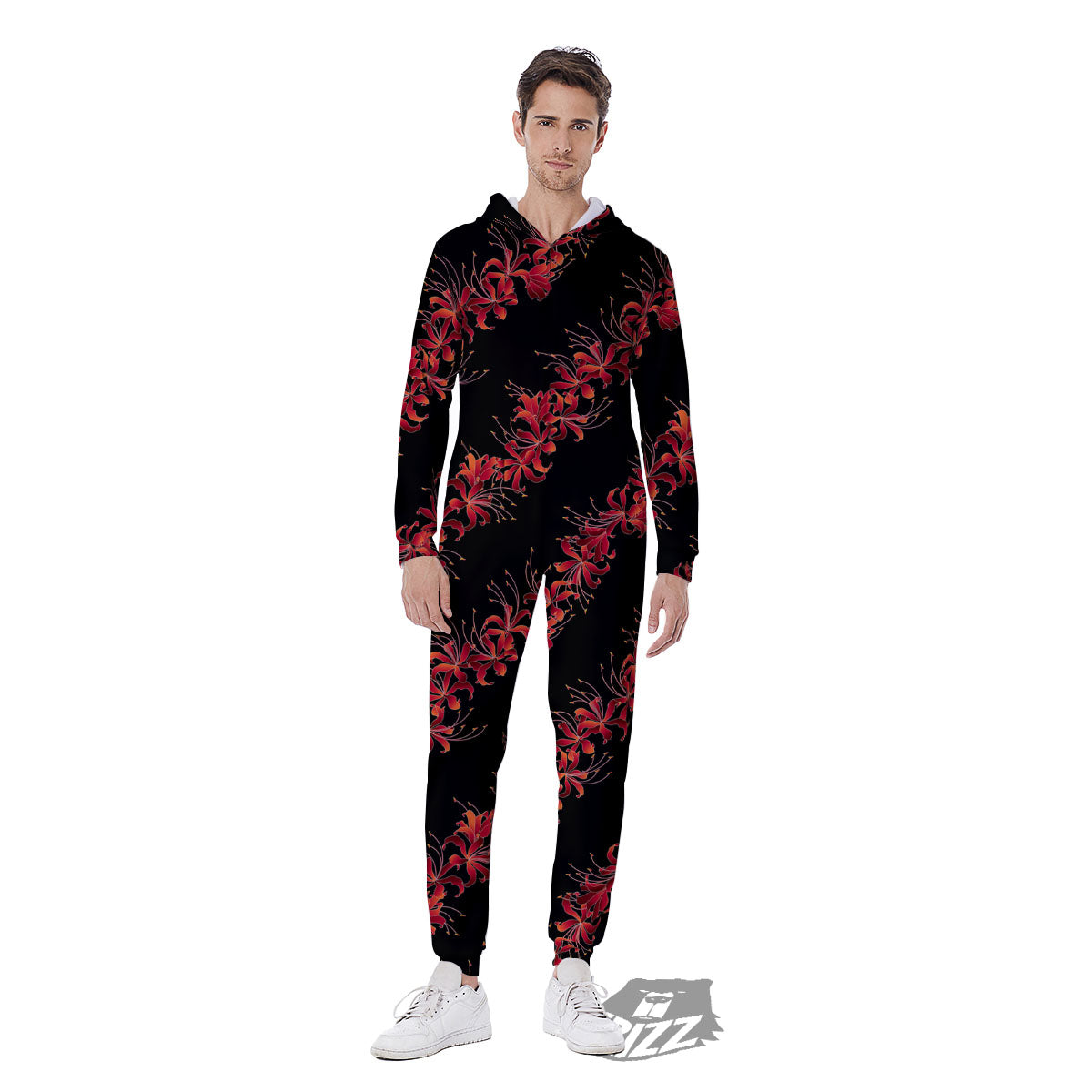 Amaryllis Red Japanese Print Pattern Men's Jumpsuit-grizzshop