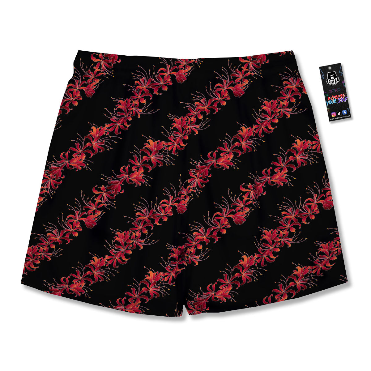 Amaryllis Red Japanese Print Pattern Men's Running Shorts-grizzshop