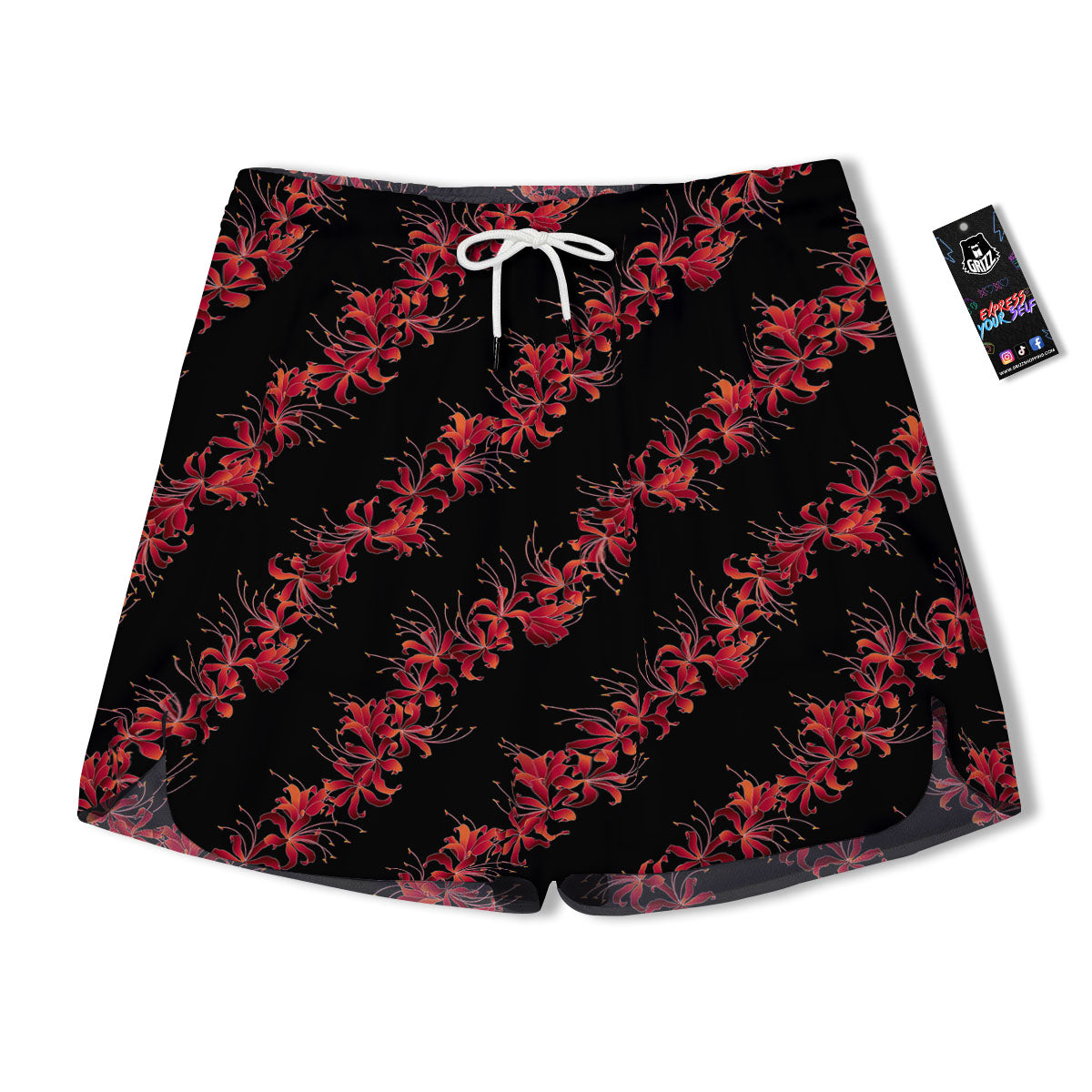 Amaryllis Red Japanese Print Pattern Men's Running Shorts-grizzshop