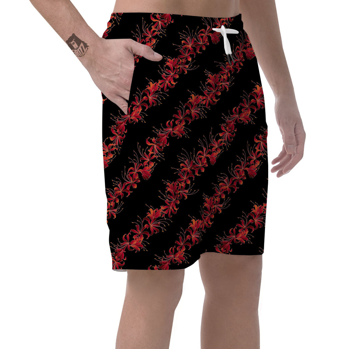Amaryllis Red Japanese Print Pattern Men's Shorts-grizzshop