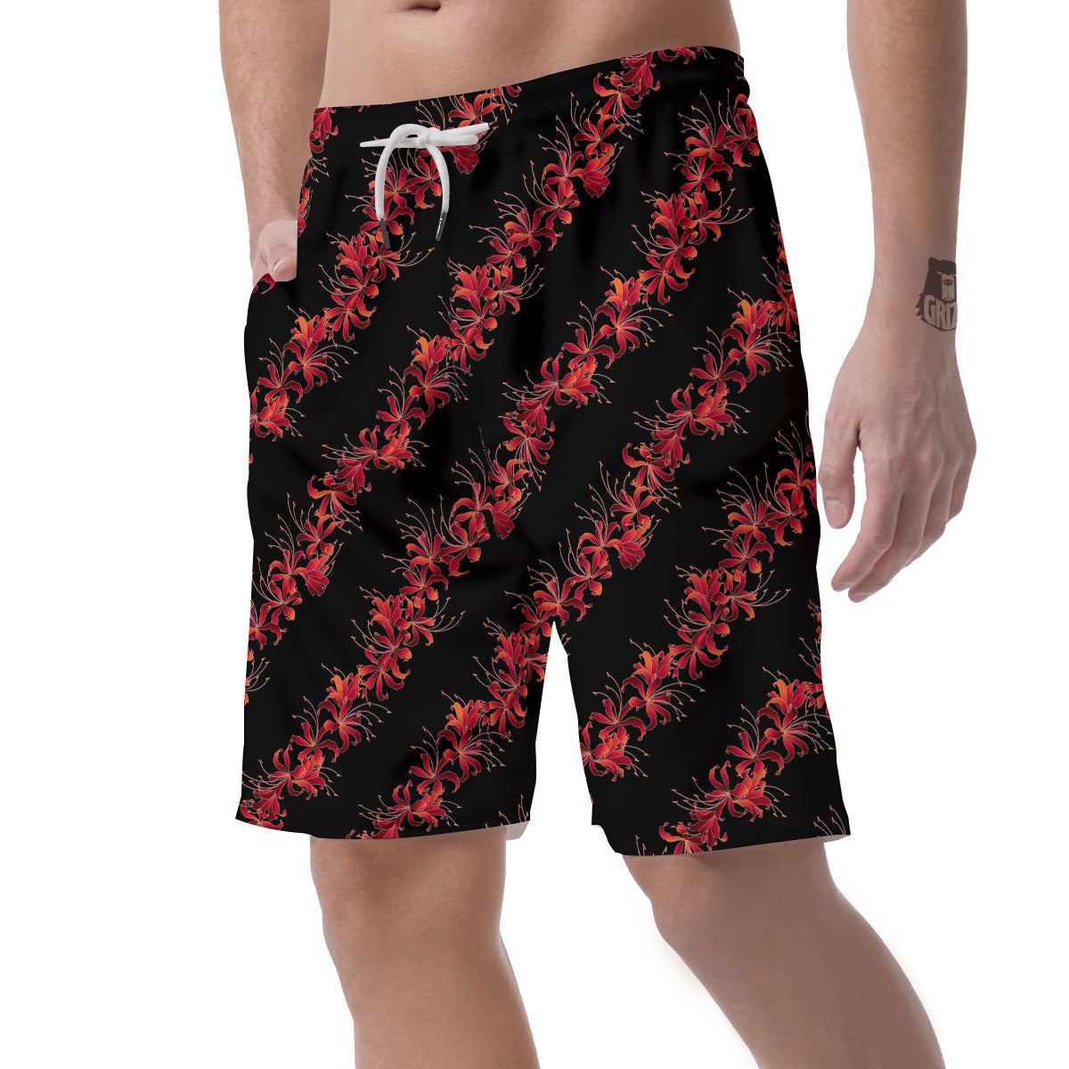 Amaryllis Red Japanese Print Pattern Men's Shorts-grizzshop
