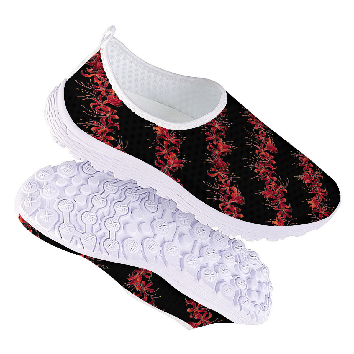 Amaryllis Red Japanese Print Pattern Nurse Shoes-grizzshop