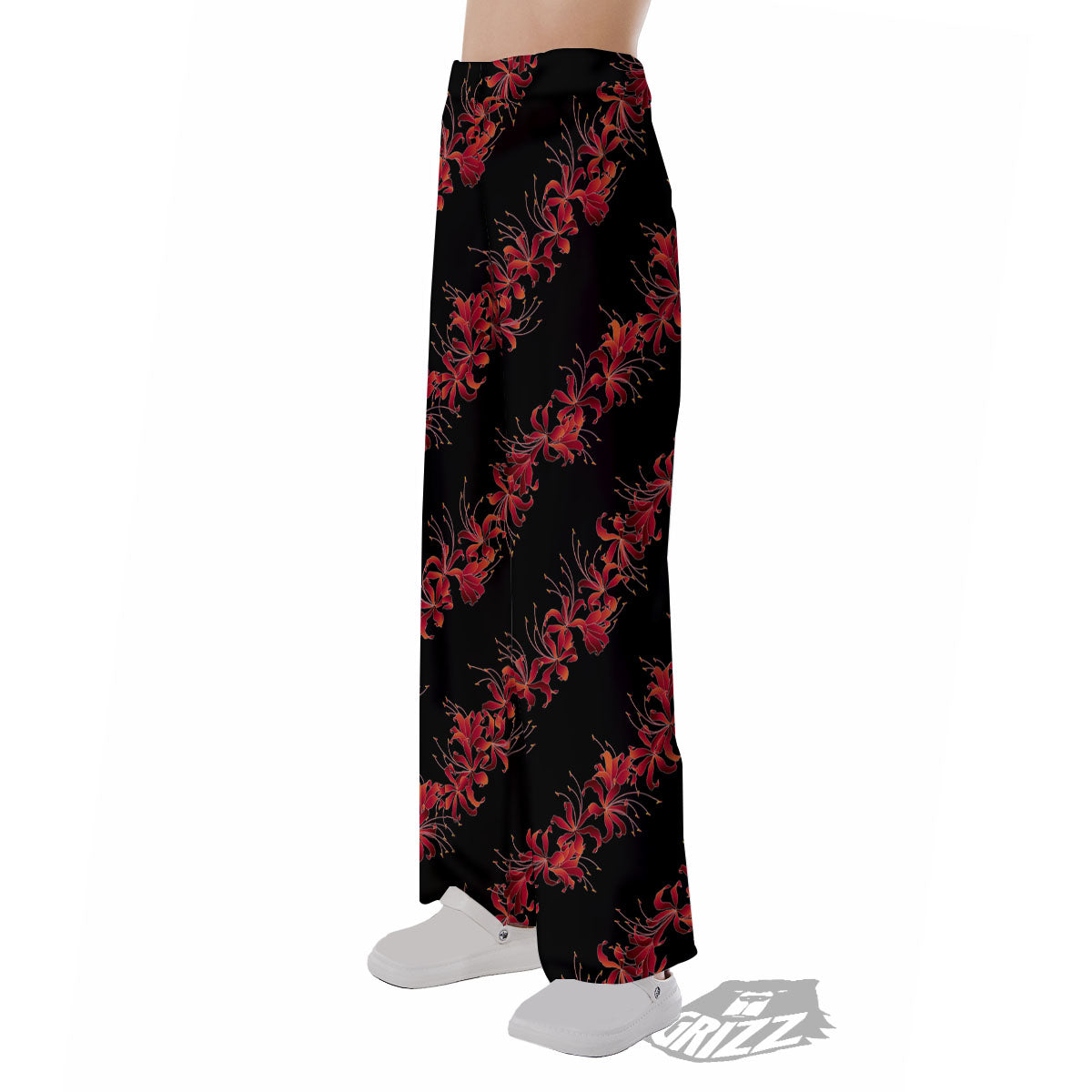 Amaryllis Red Japanese Print Pattern Pajama Pants-grizzshop