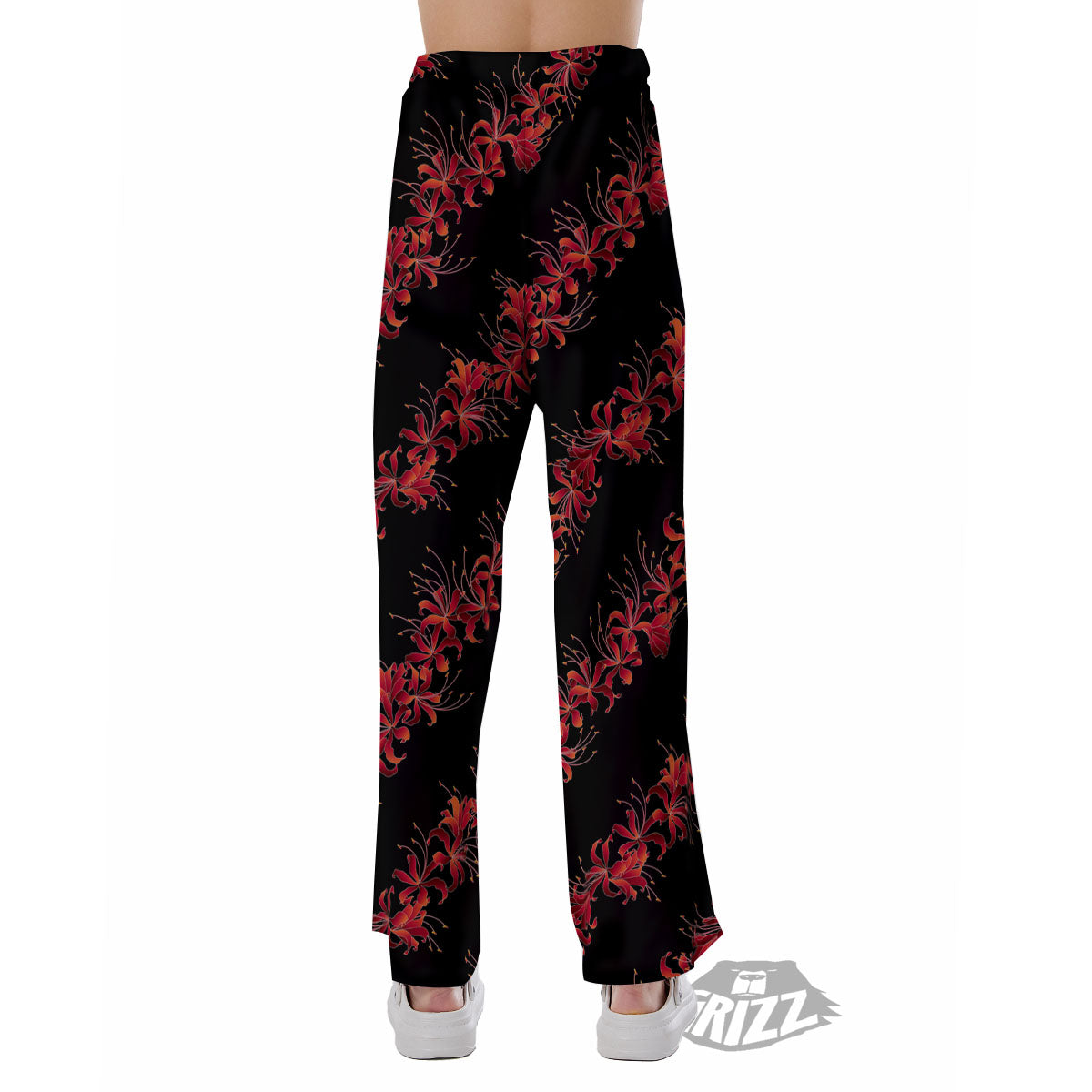 Amaryllis Red Japanese Print Pattern Pajama Pants-grizzshop
