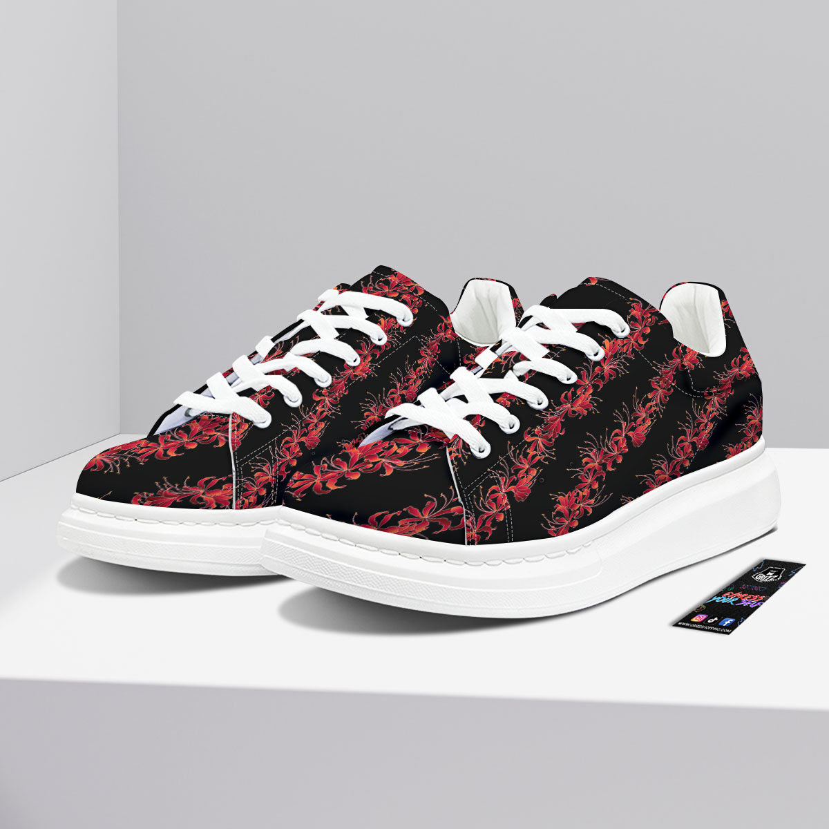 Amaryllis Red Japanese Print Pattern Platform Shoes-grizzshop