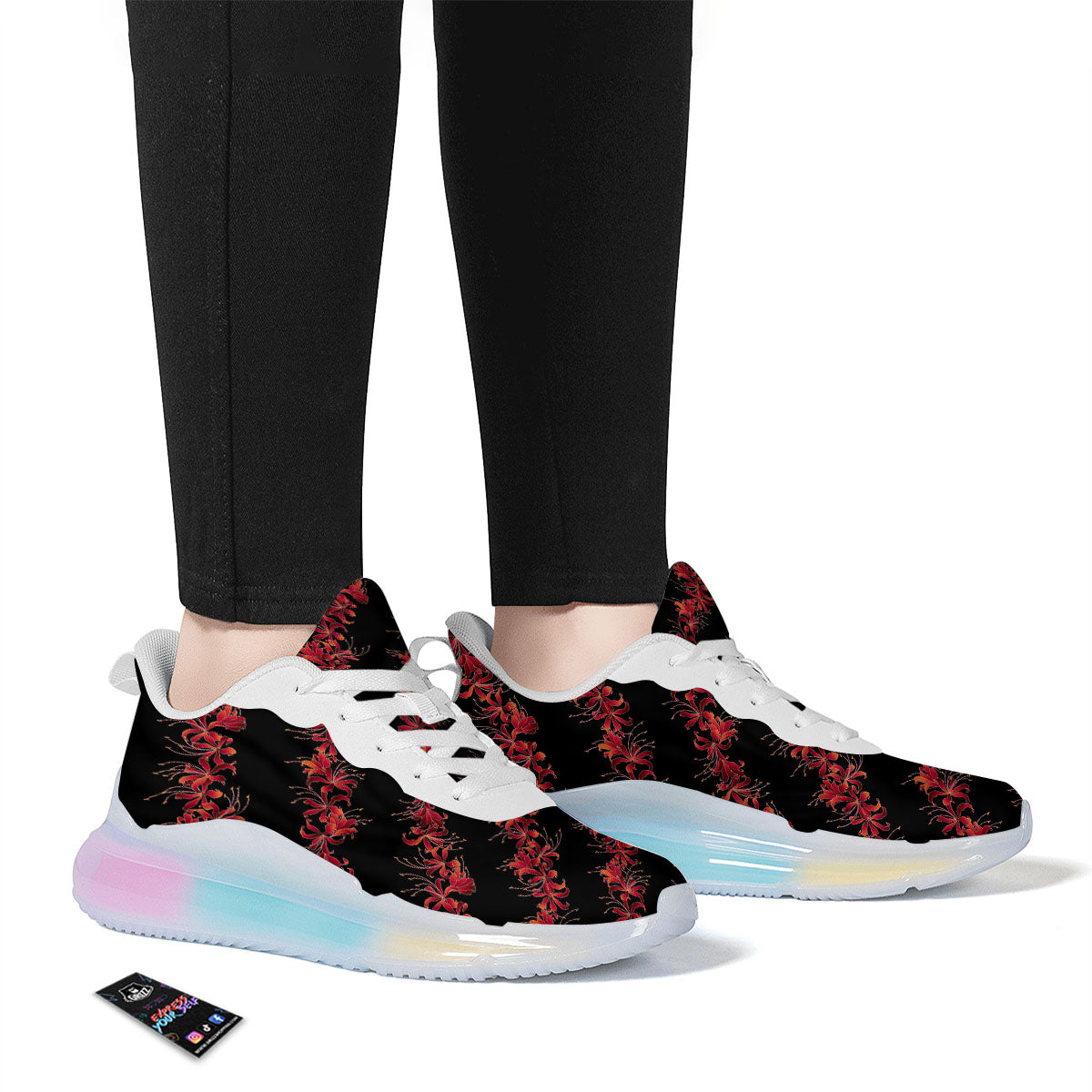 Amaryllis Red Japanese Print Pattern Running Sneakers-grizzshop