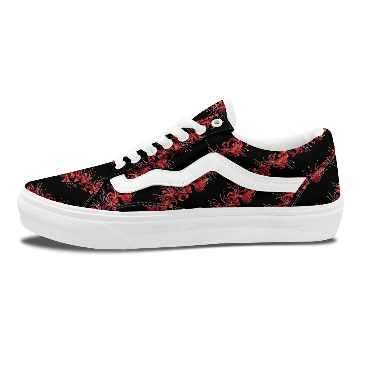 Amaryllis Red Japanese Print Pattern Skate Shoes-grizzshop