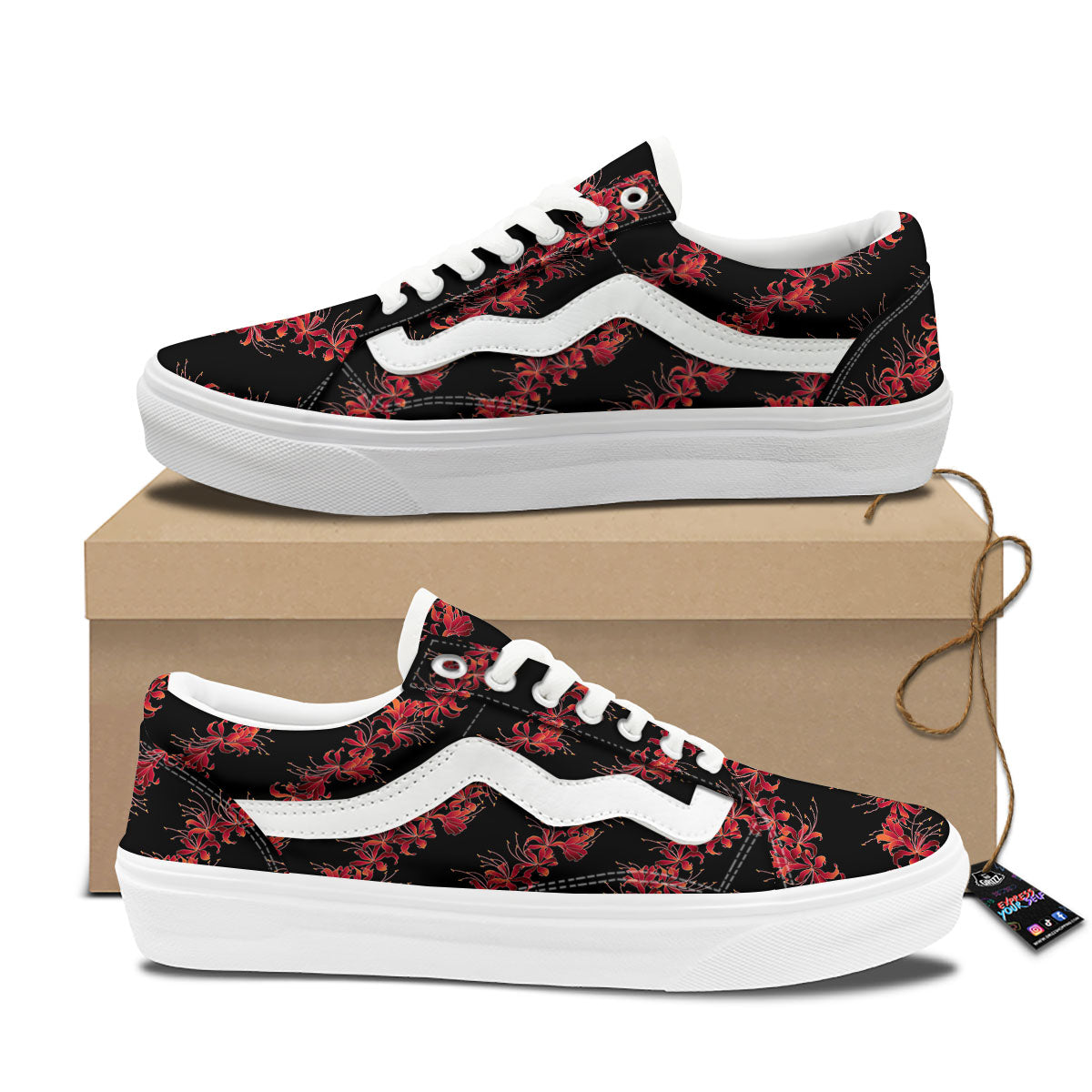 Amaryllis Red Japanese Print Pattern Skate Shoes-grizzshop