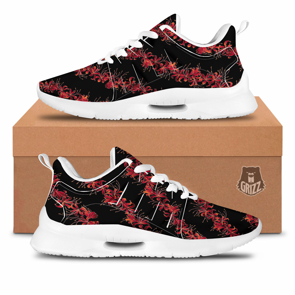 Amaryllis Red Japanese Print Pattern Tennis Shoes-grizzshop