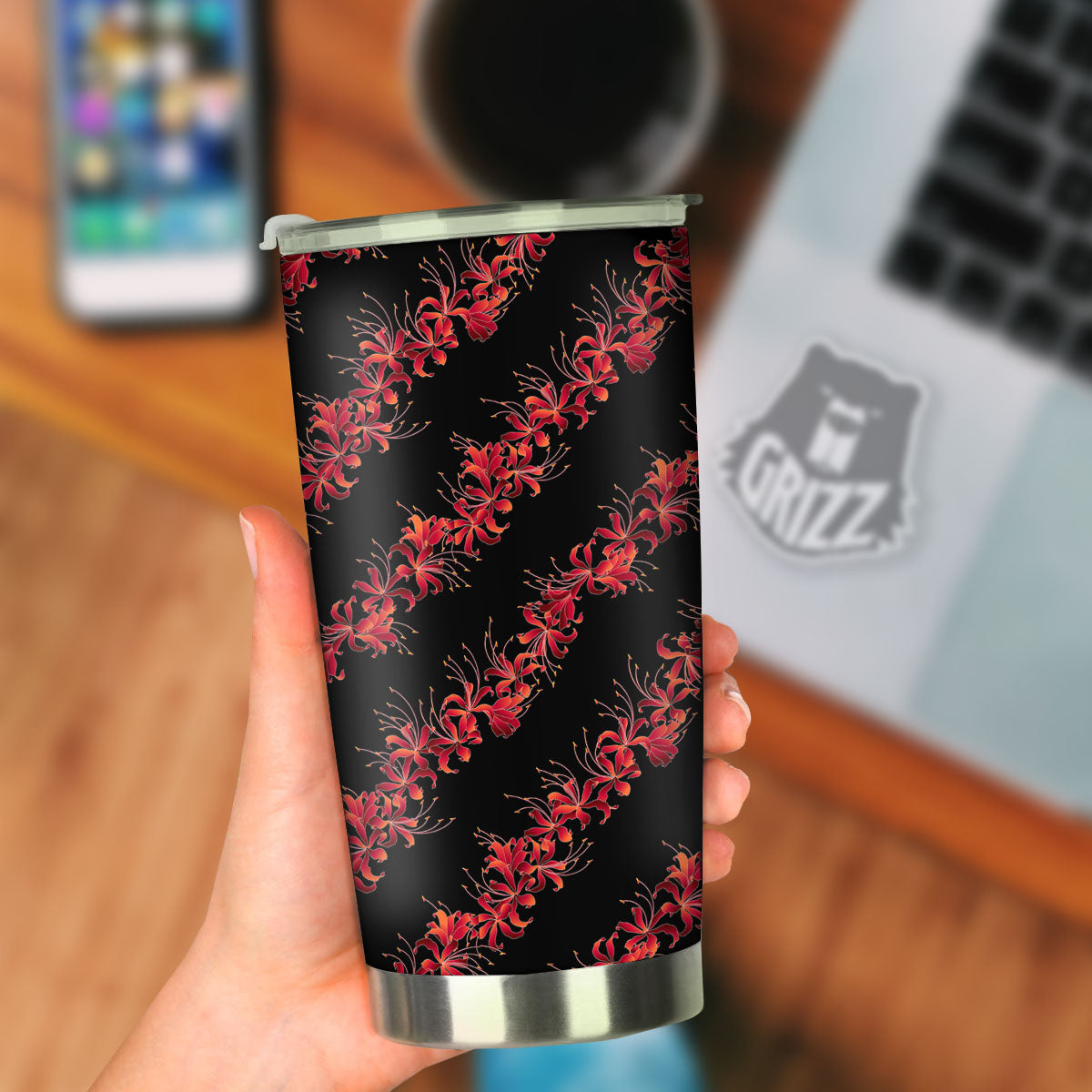 Amaryllis Red Japanese Print Pattern Tumbler-grizzshop