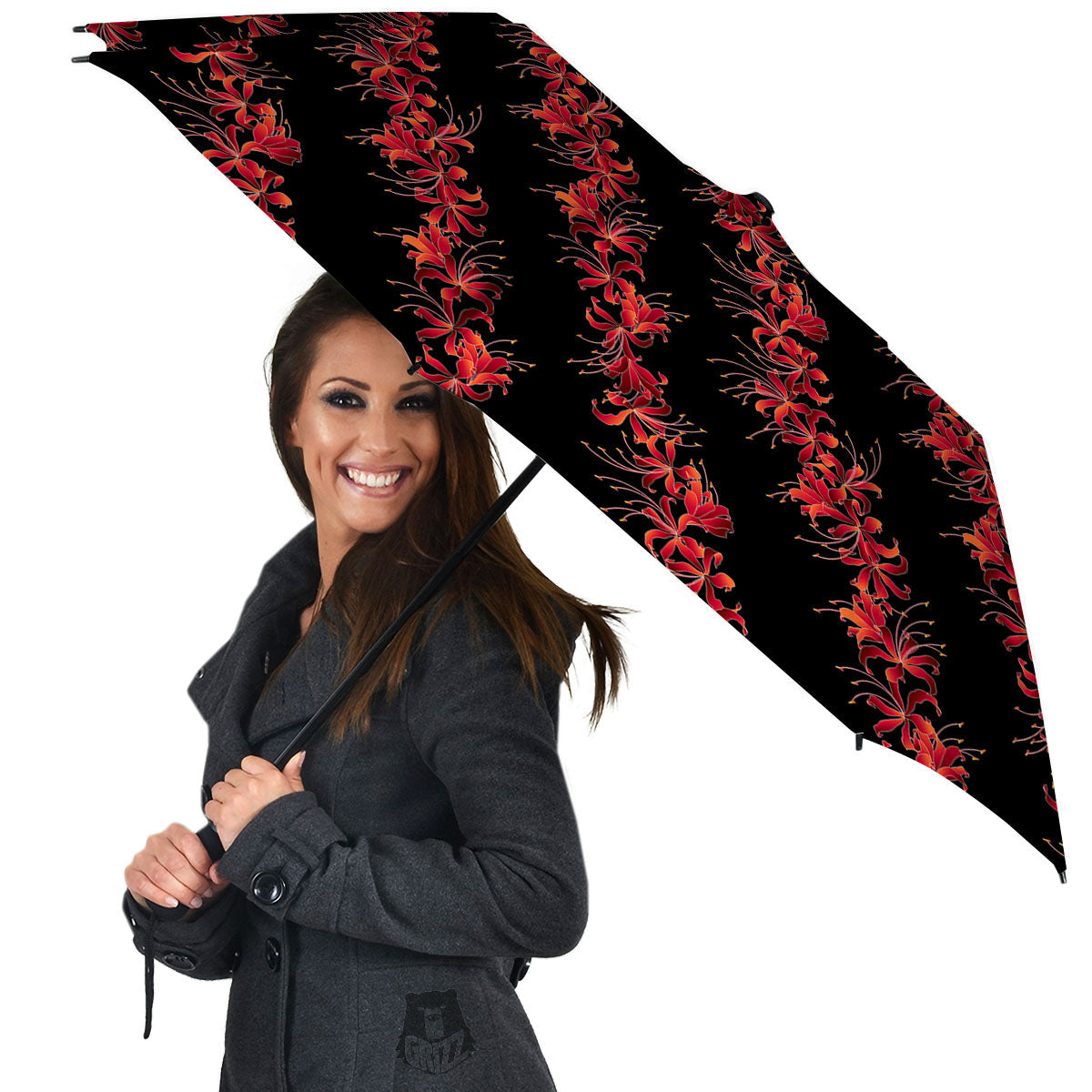 Amaryllis Red Japanese Print Pattern Umbrella-grizzshop