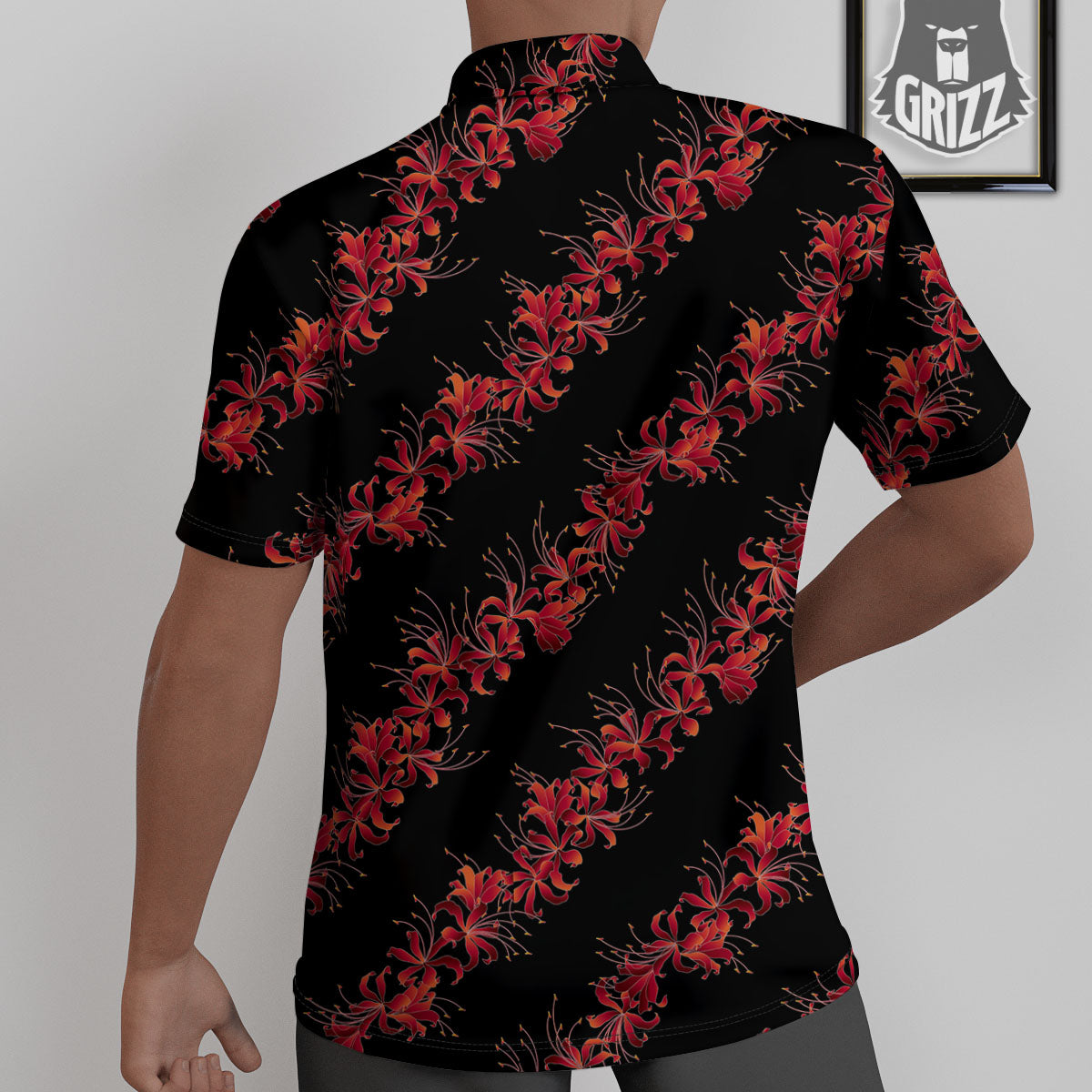Amaryllis Red Japanese Print Pattern Untucked Shirts-grizzshop
