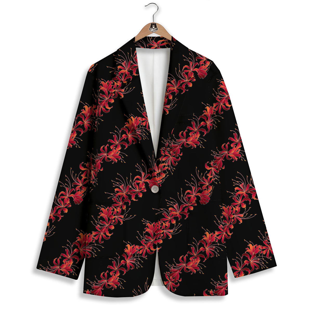 Amaryllis Red Japanese Print Pattern Women's Blazer-grizzshop