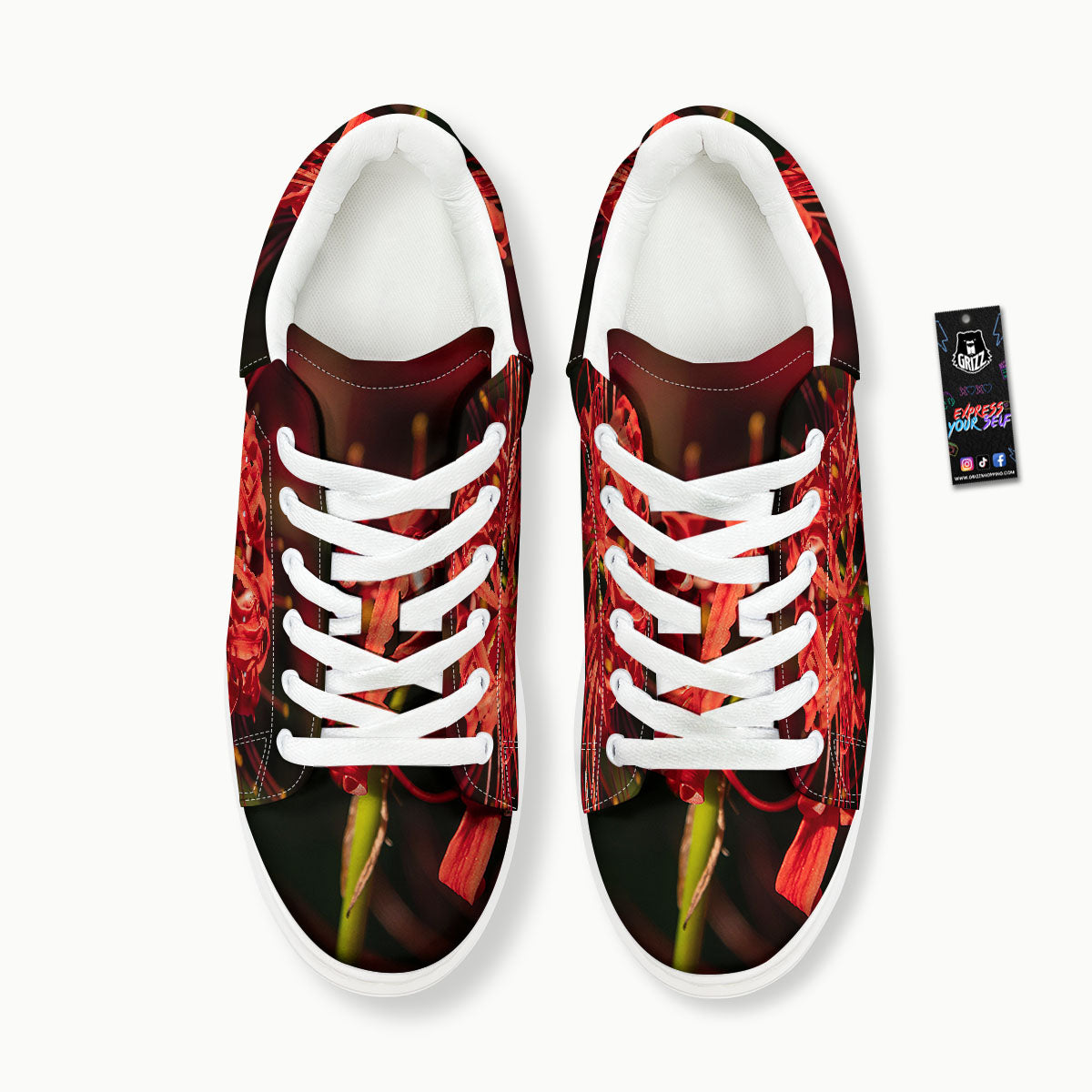 Amaryllis Red Japanese Print Platform Shoes-grizzshop