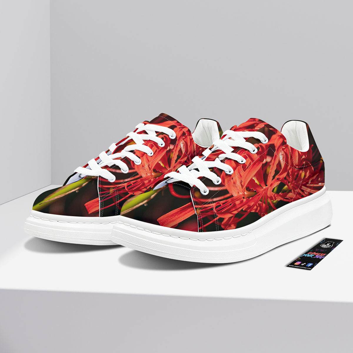 Amaryllis Red Japanese Print Platform Shoes-grizzshop