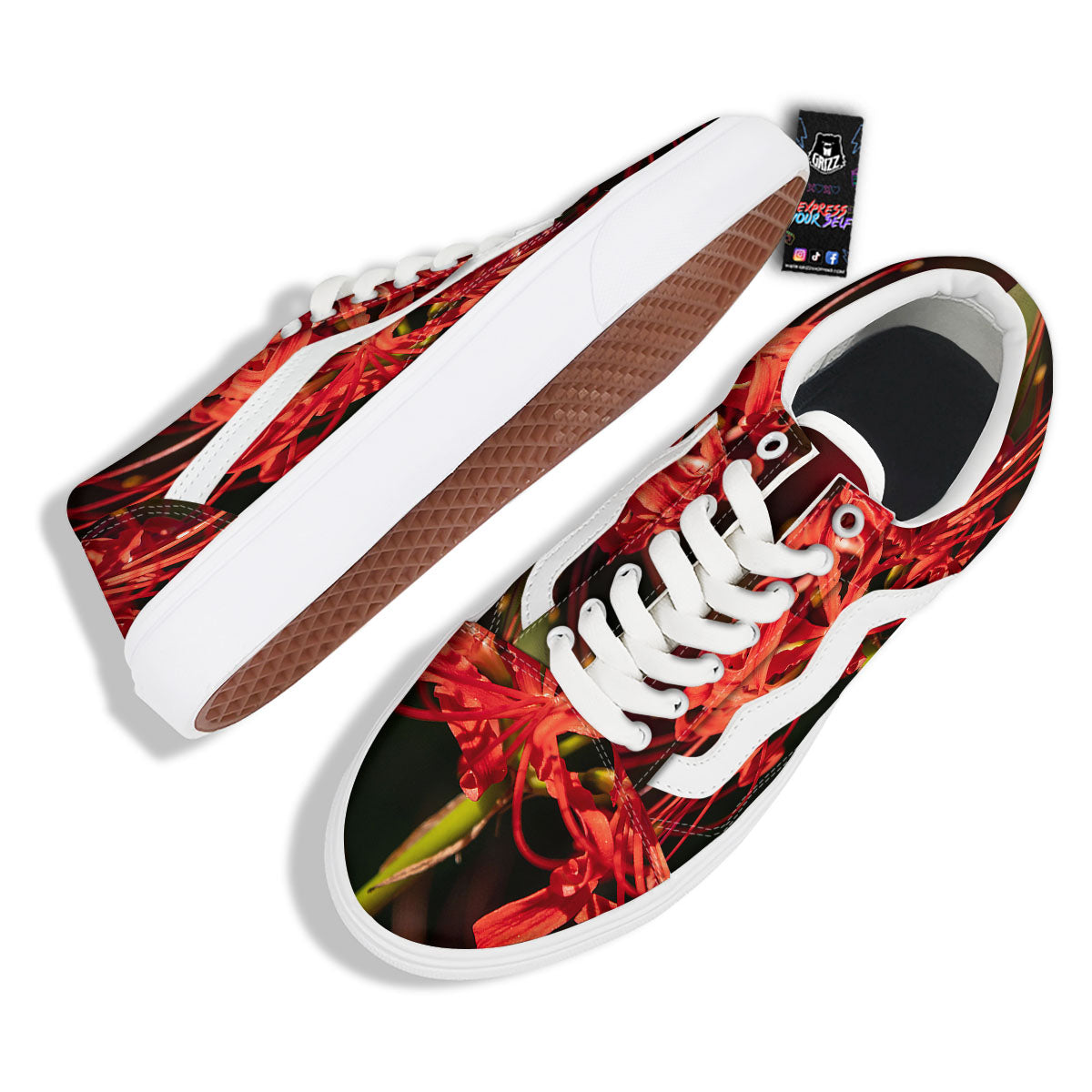 Amaryllis Red Japanese Print Skate Shoes-grizzshop