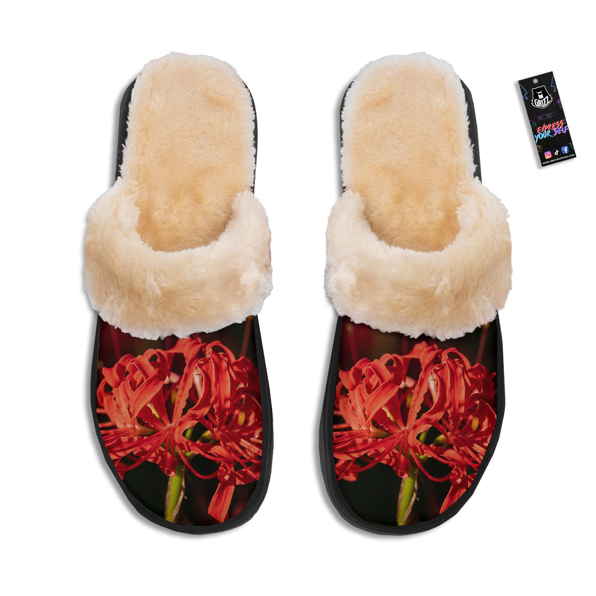 Amaryllis Red Japanese Print Slippers-grizzshop