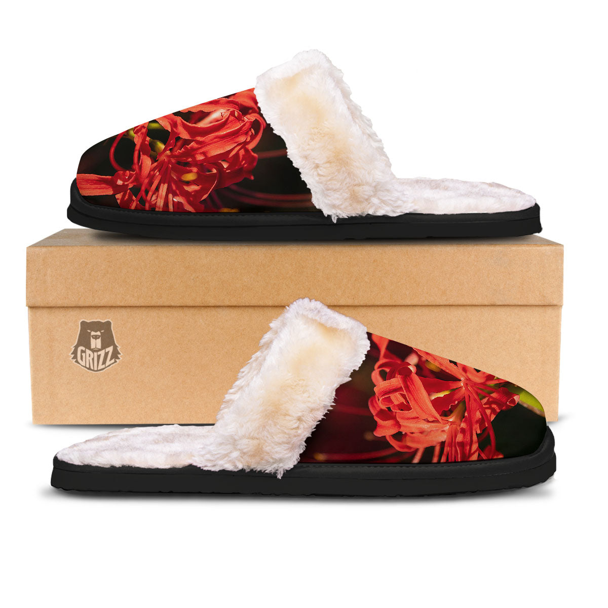 Amaryllis Red Japanese Print Slippers-grizzshop