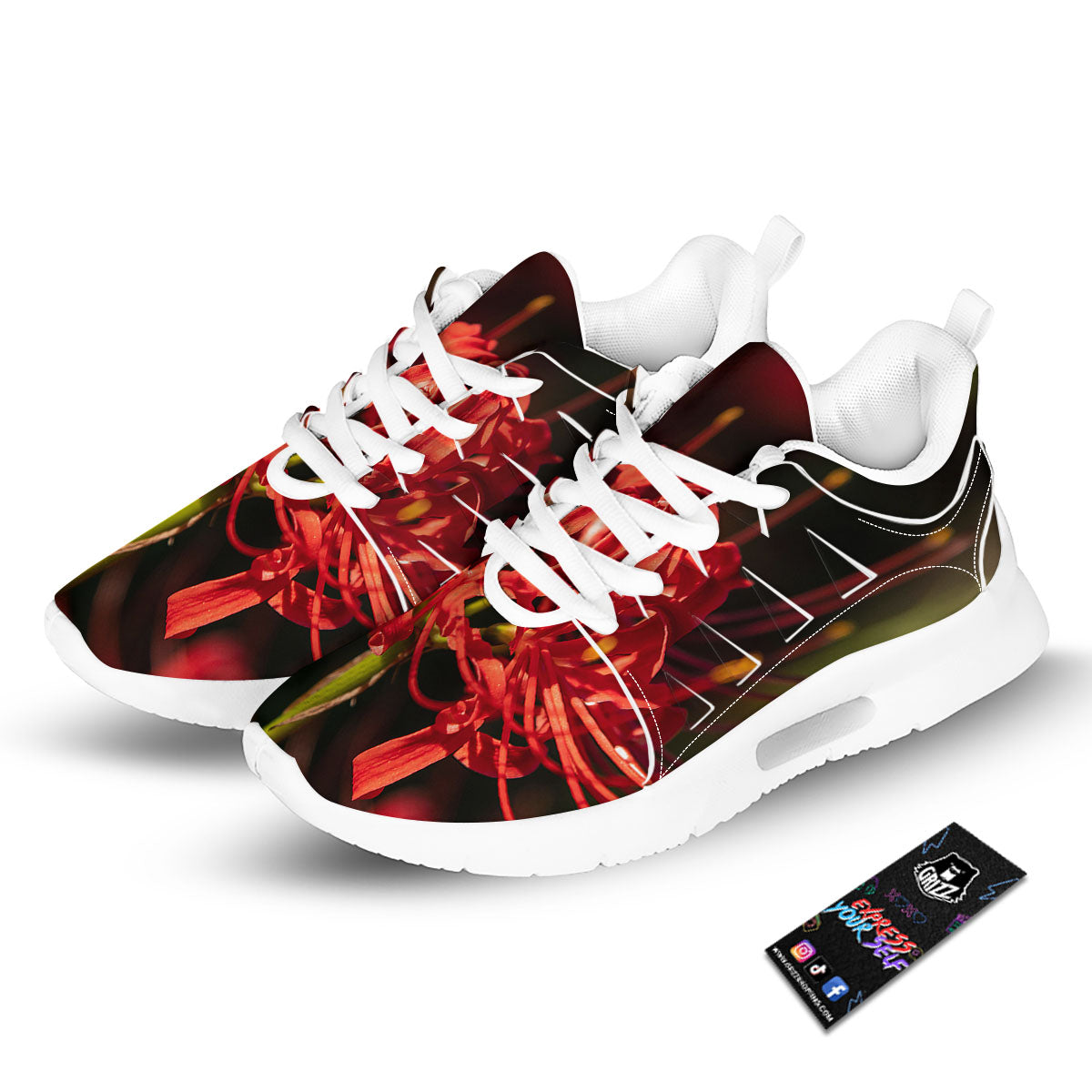 Amaryllis Red Japanese Print Tennis Shoes-grizzshop