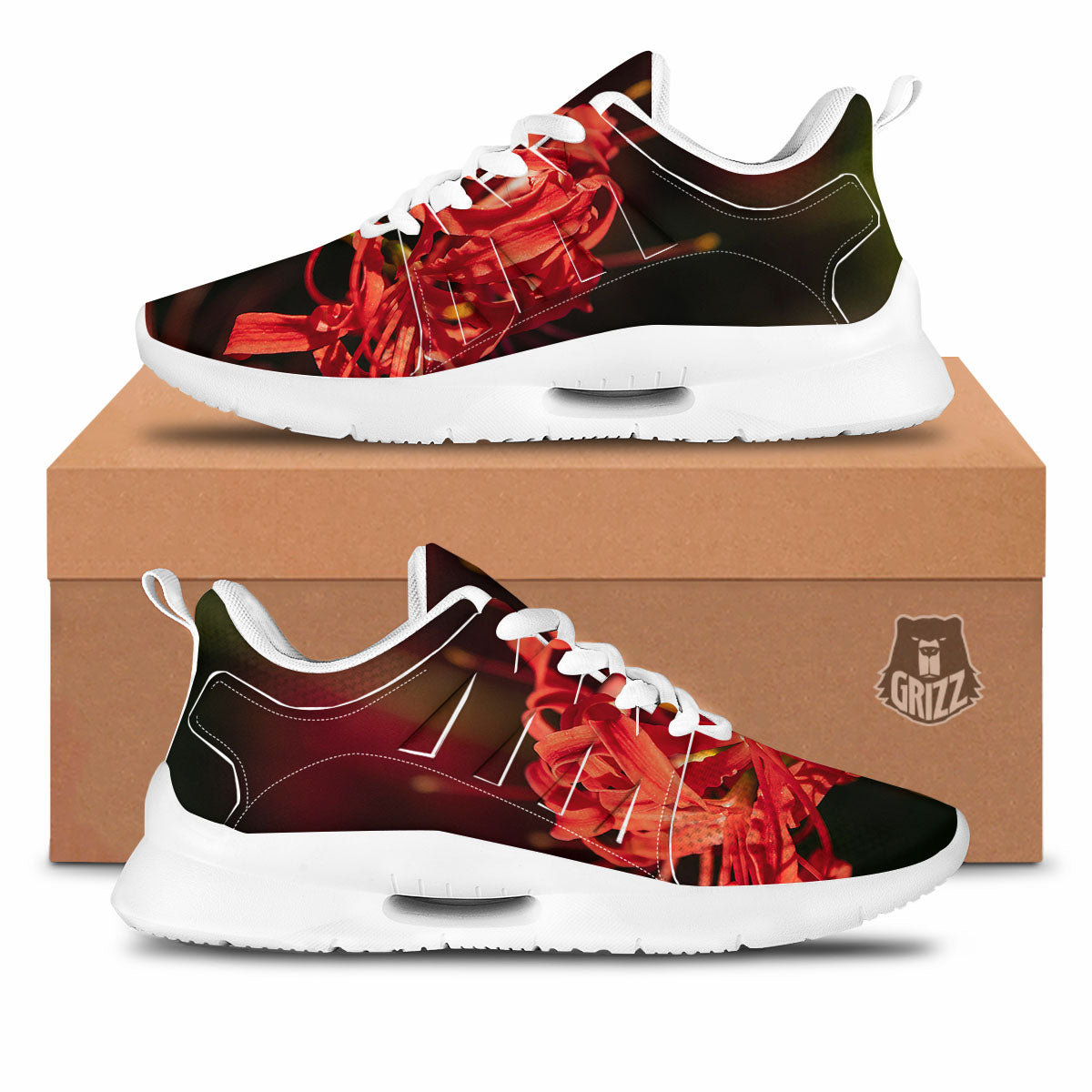 Amaryllis Red Japanese Print Tennis Shoes-grizzshop