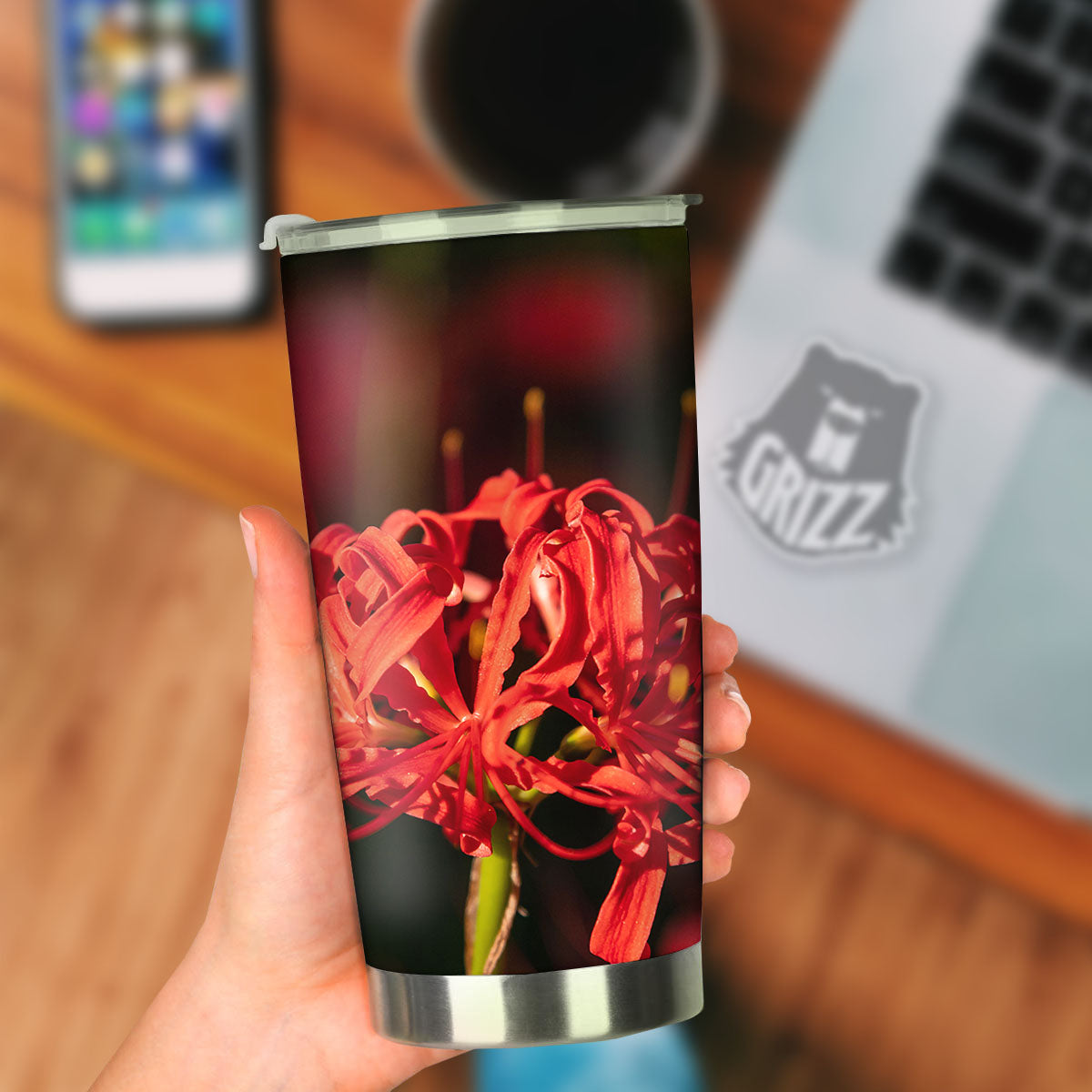 Amaryllis Red Japanese Print Tumbler-grizzshop
