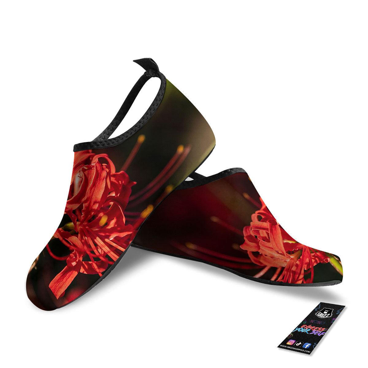 Amaryllis Red Japanese Print Water Shoes-grizzshop