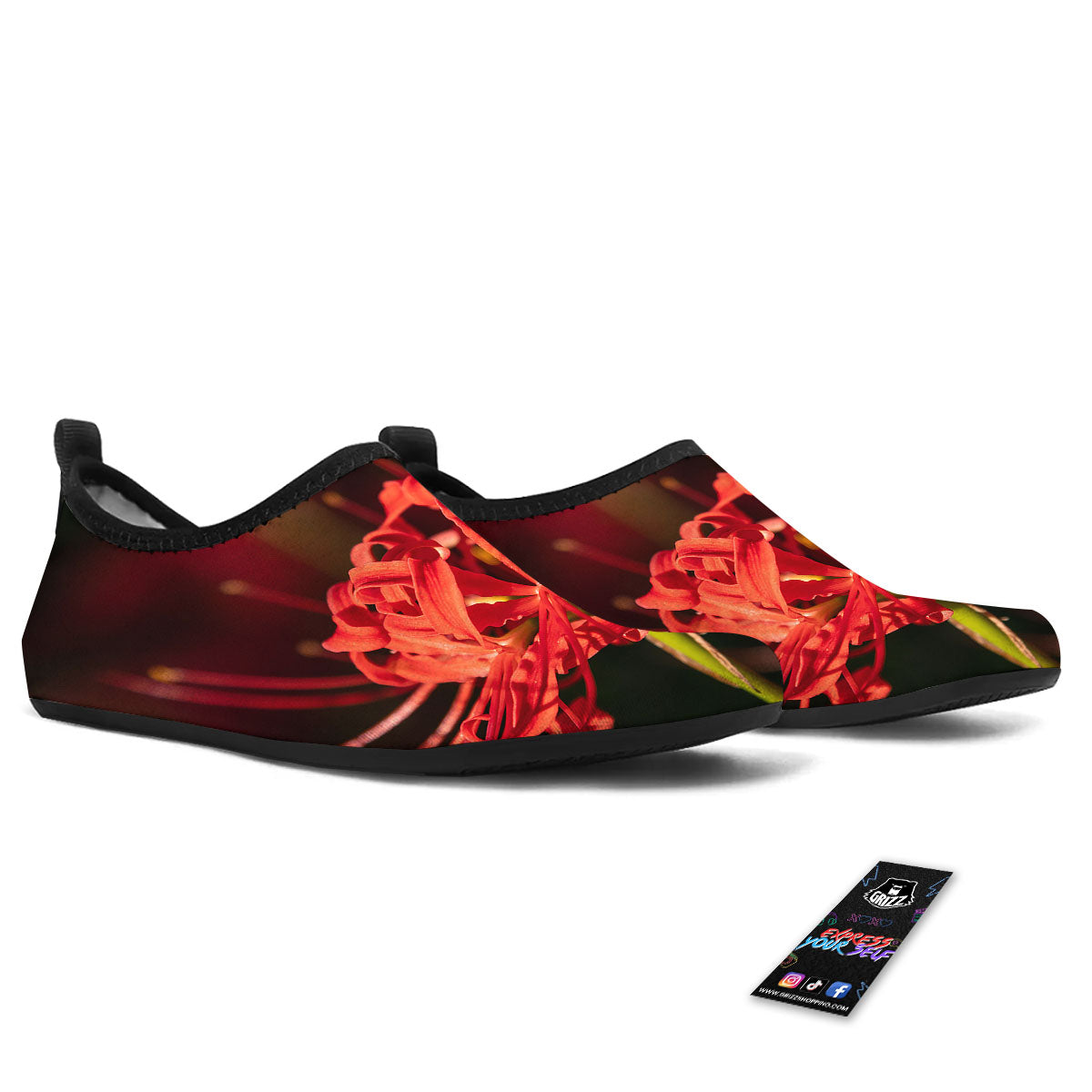 Amaryllis Red Japanese Print Water Shoes-grizzshop