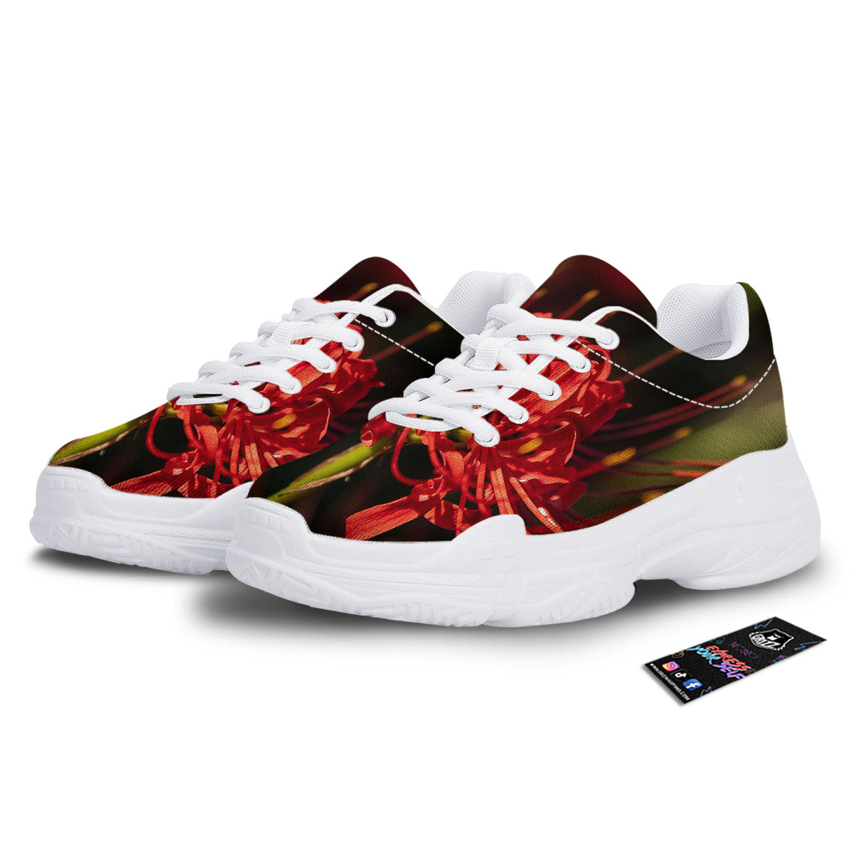 Amaryllis Red Japanese Print White Chunky Shoes-grizzshop