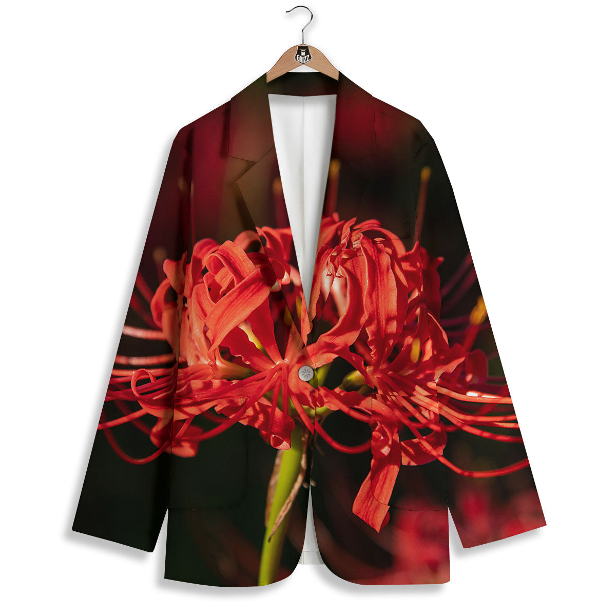 Amaryllis Red Japanese Print Women's Blazer-grizzshop