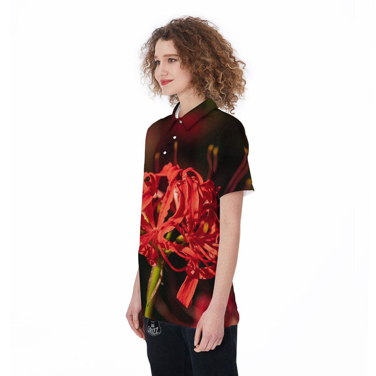 Amaryllis Red Japanese Print Women's Golf Shirts-grizzshop
