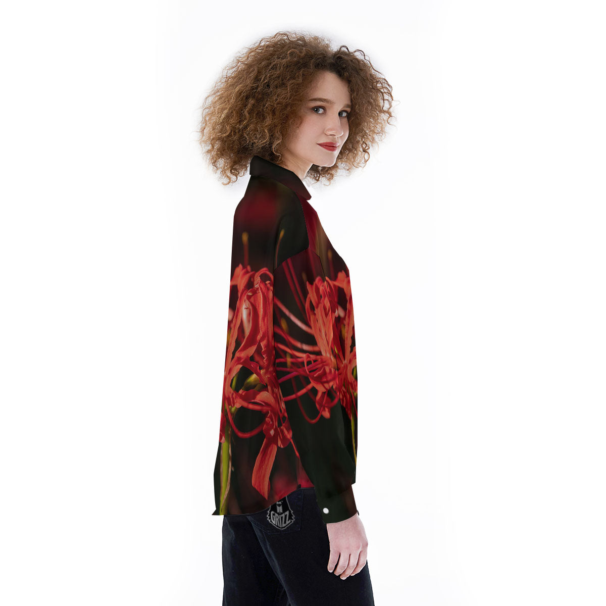 Amaryllis Red Japanese Print Women's Long Sleeve Shirts-grizzshop