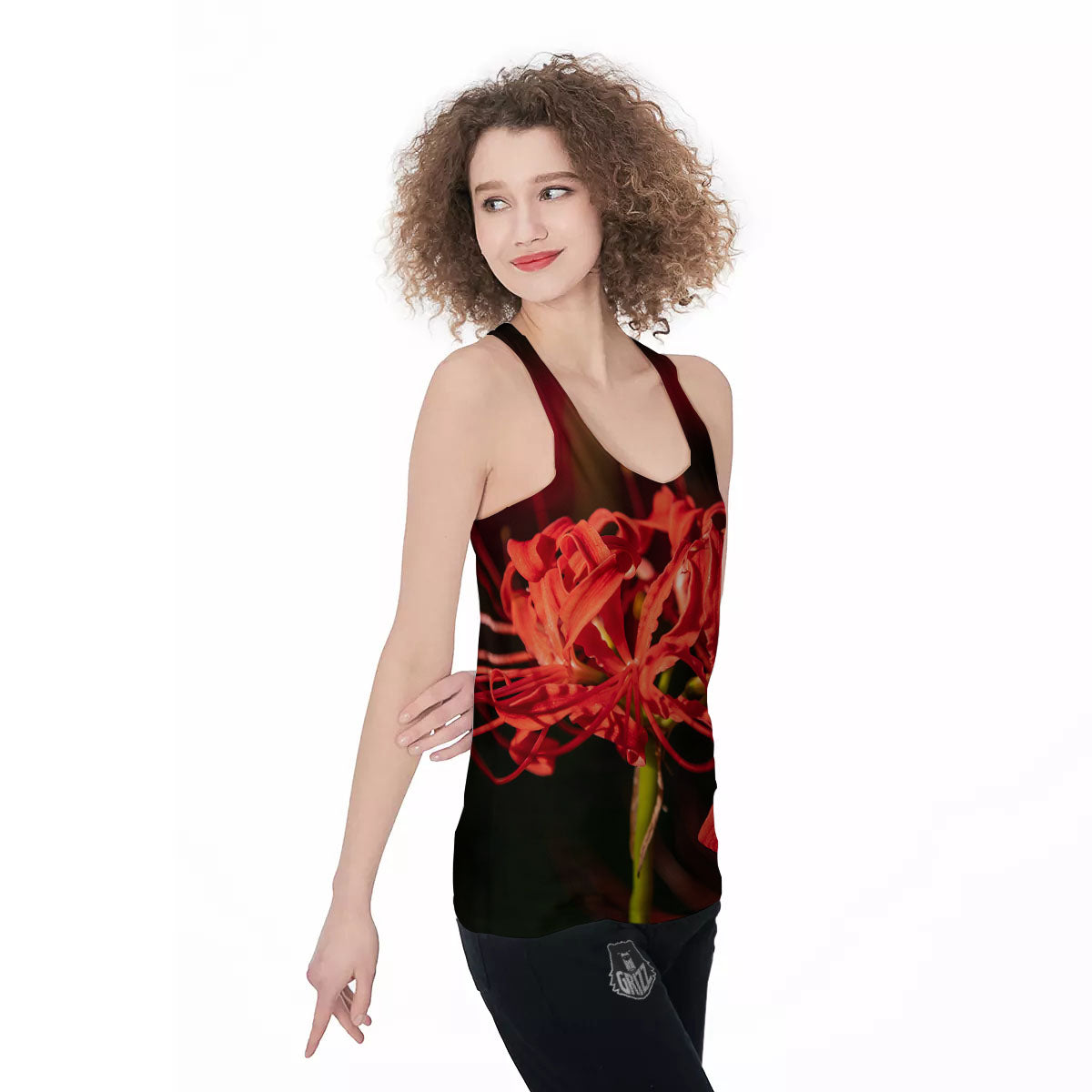 Amaryllis Red Japanese Print Women's Racerback Tank Top-grizzshop