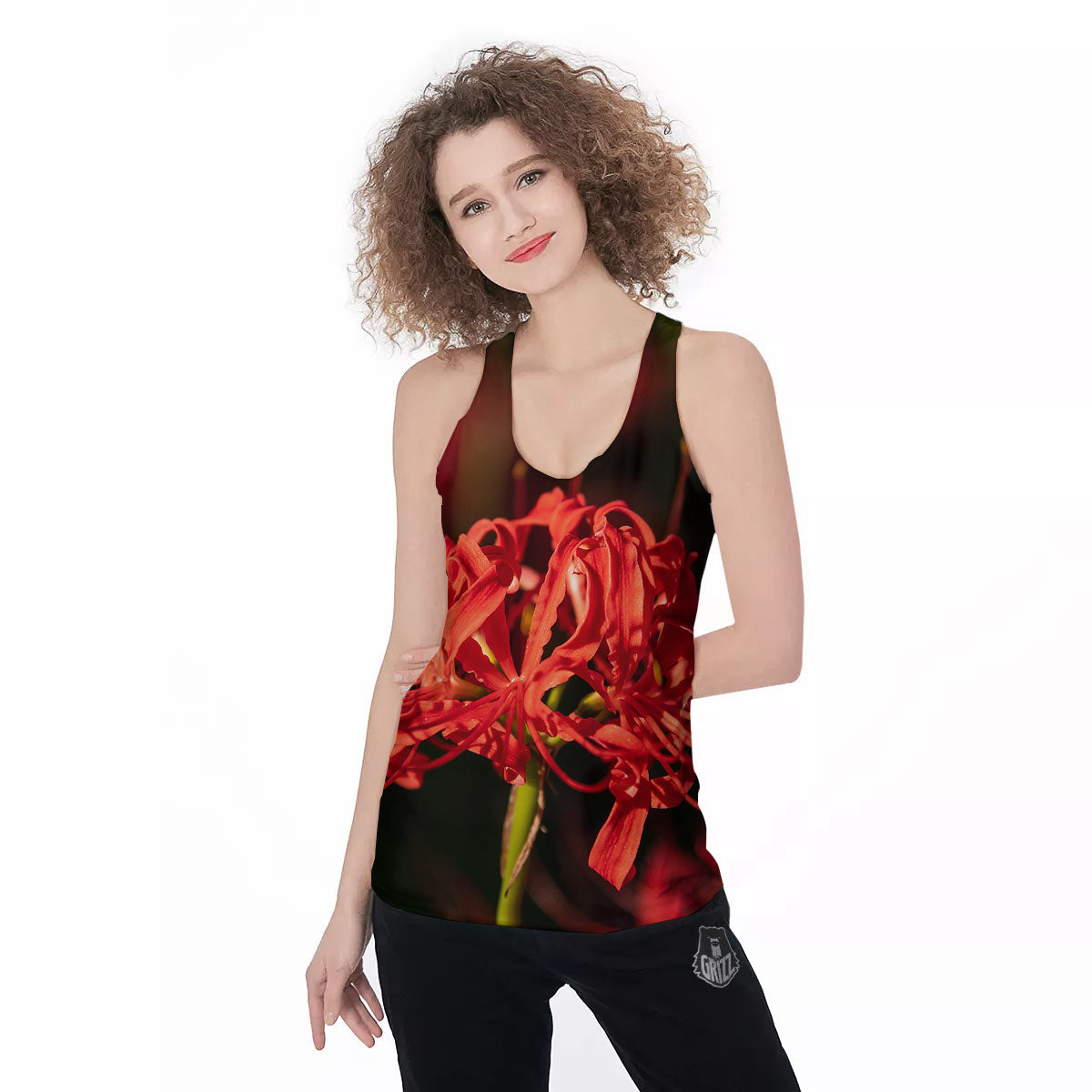 Amaryllis Red Japanese Print Women's Racerback Tank Top-grizzshop
