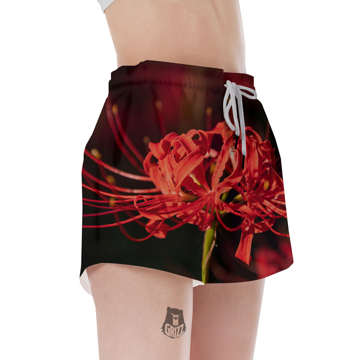 Amaryllis Red Japanese Print Women's Shorts-grizzshop