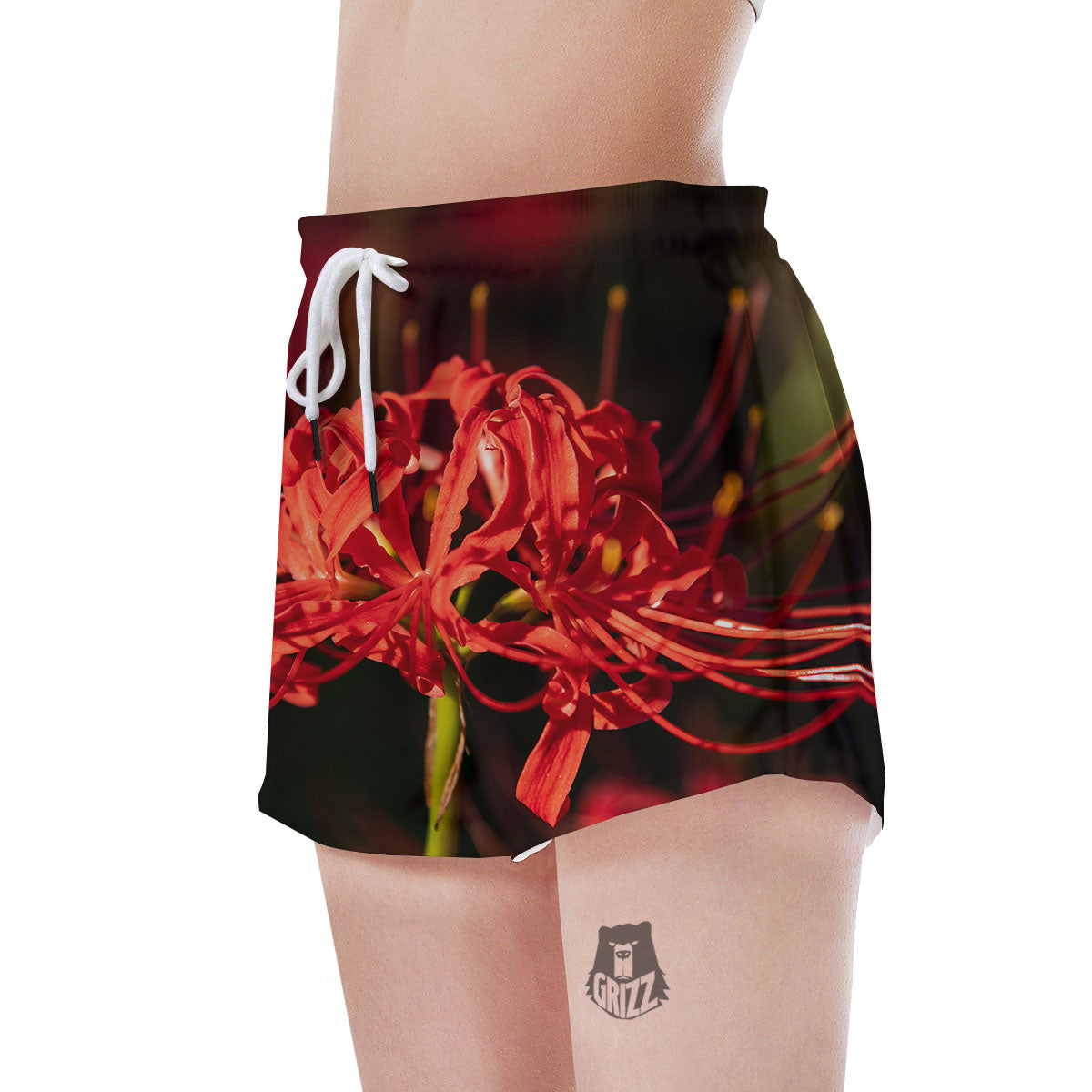 Amaryllis Red Japanese Print Women's Shorts-grizzshop