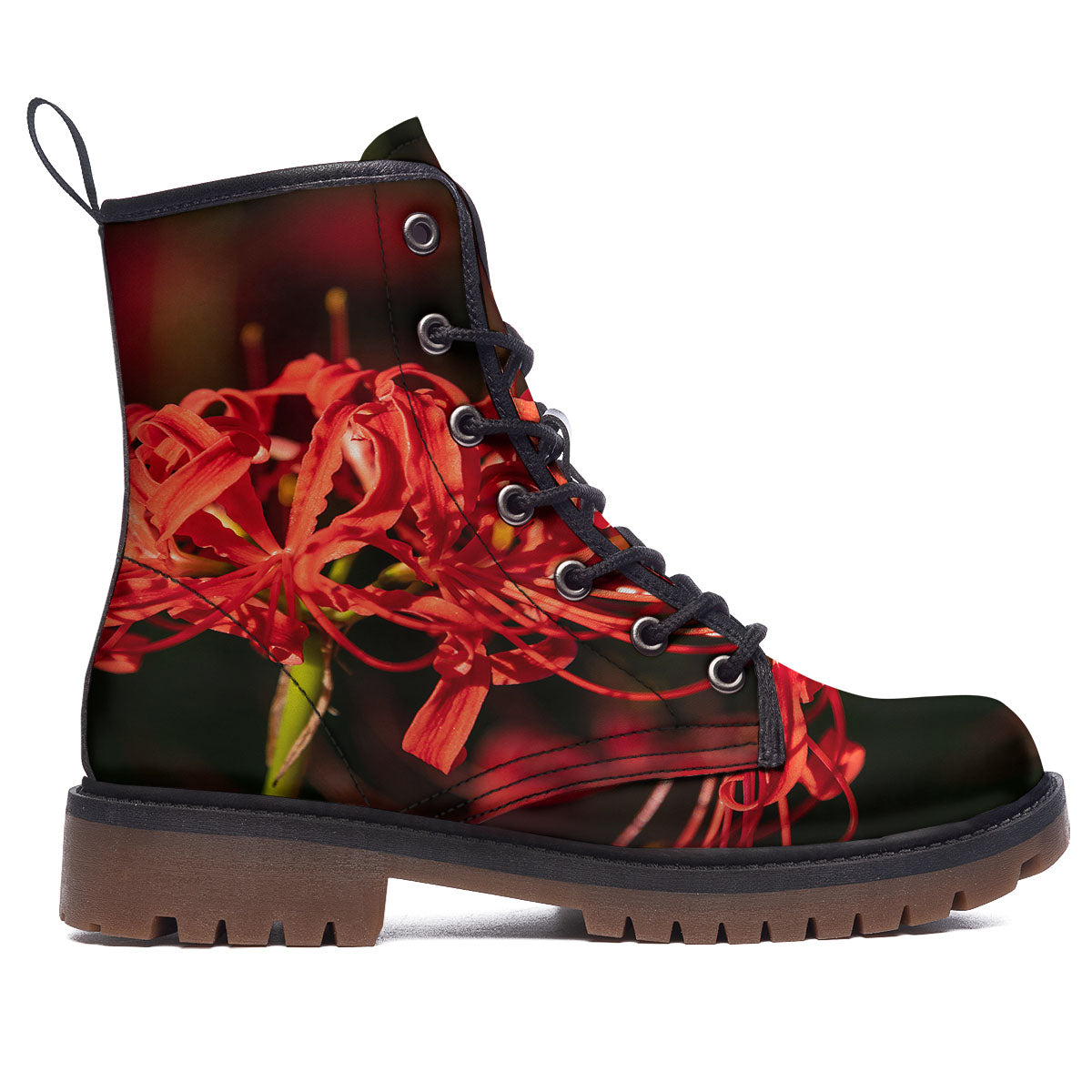 Amaryllis Red Japanese Print Work Boots-grizzshop