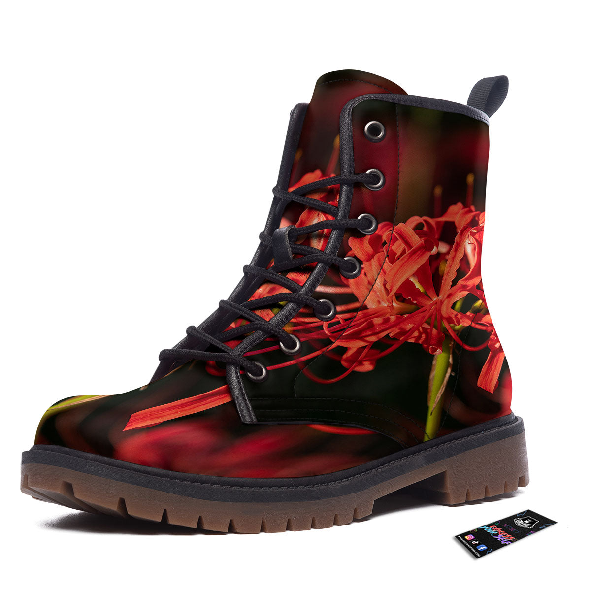 Amaryllis Red Japanese Print Work Boots-grizzshop