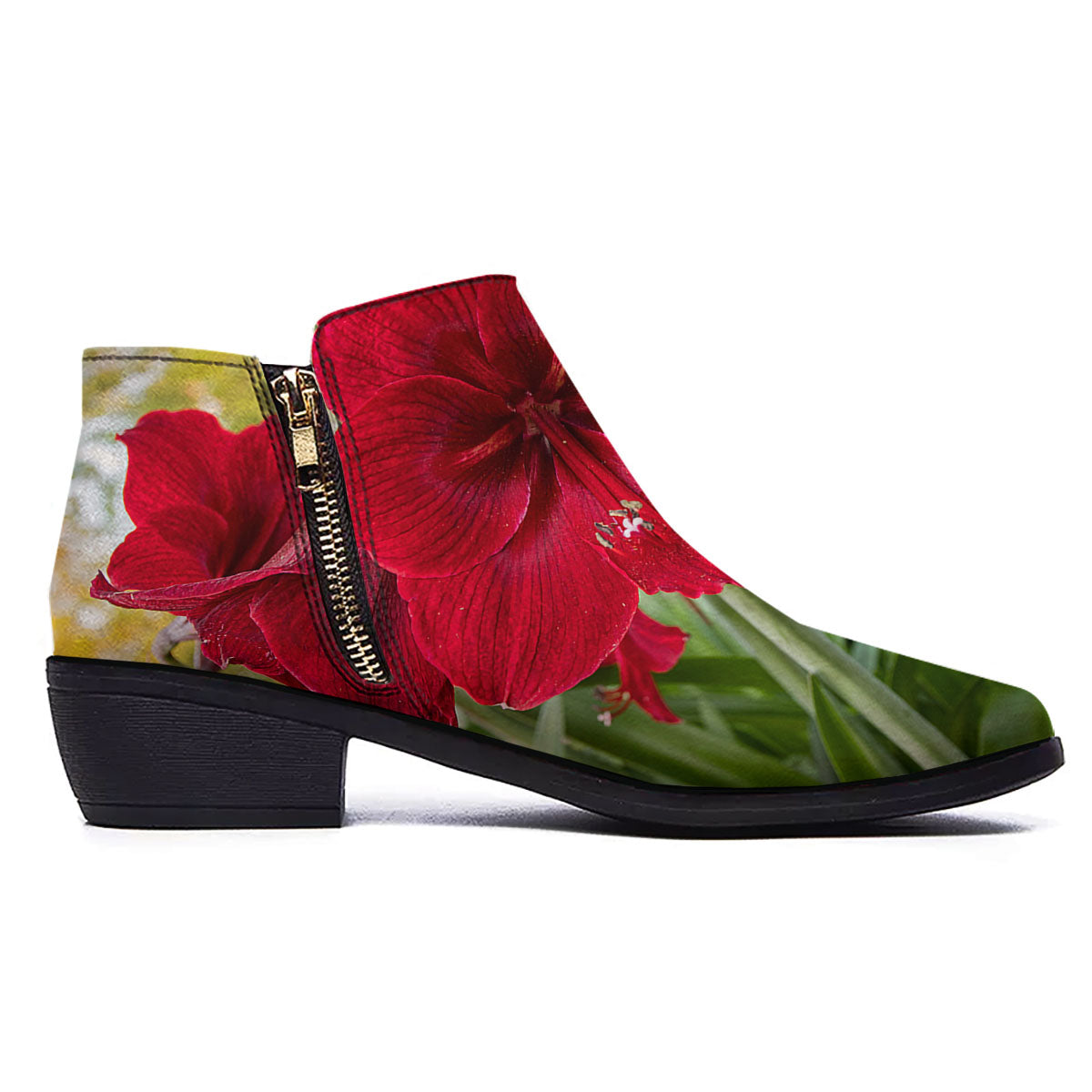 Amaryllis Red Print Ankle Boots-grizzshop