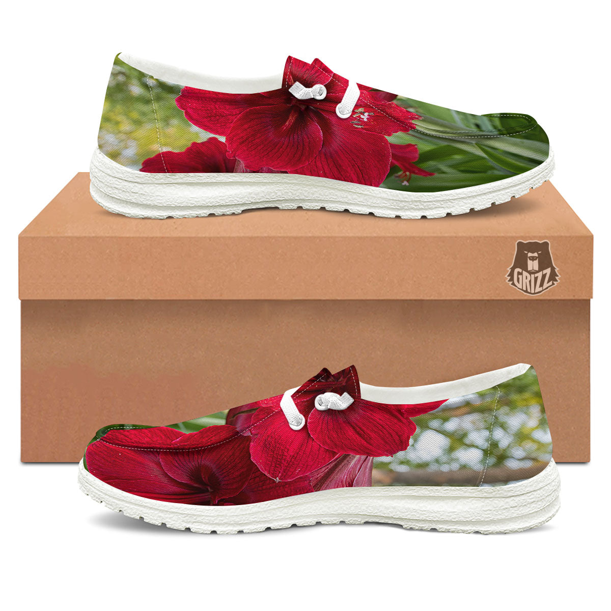 Amaryllis Red Print Black Loafers-grizzshop
