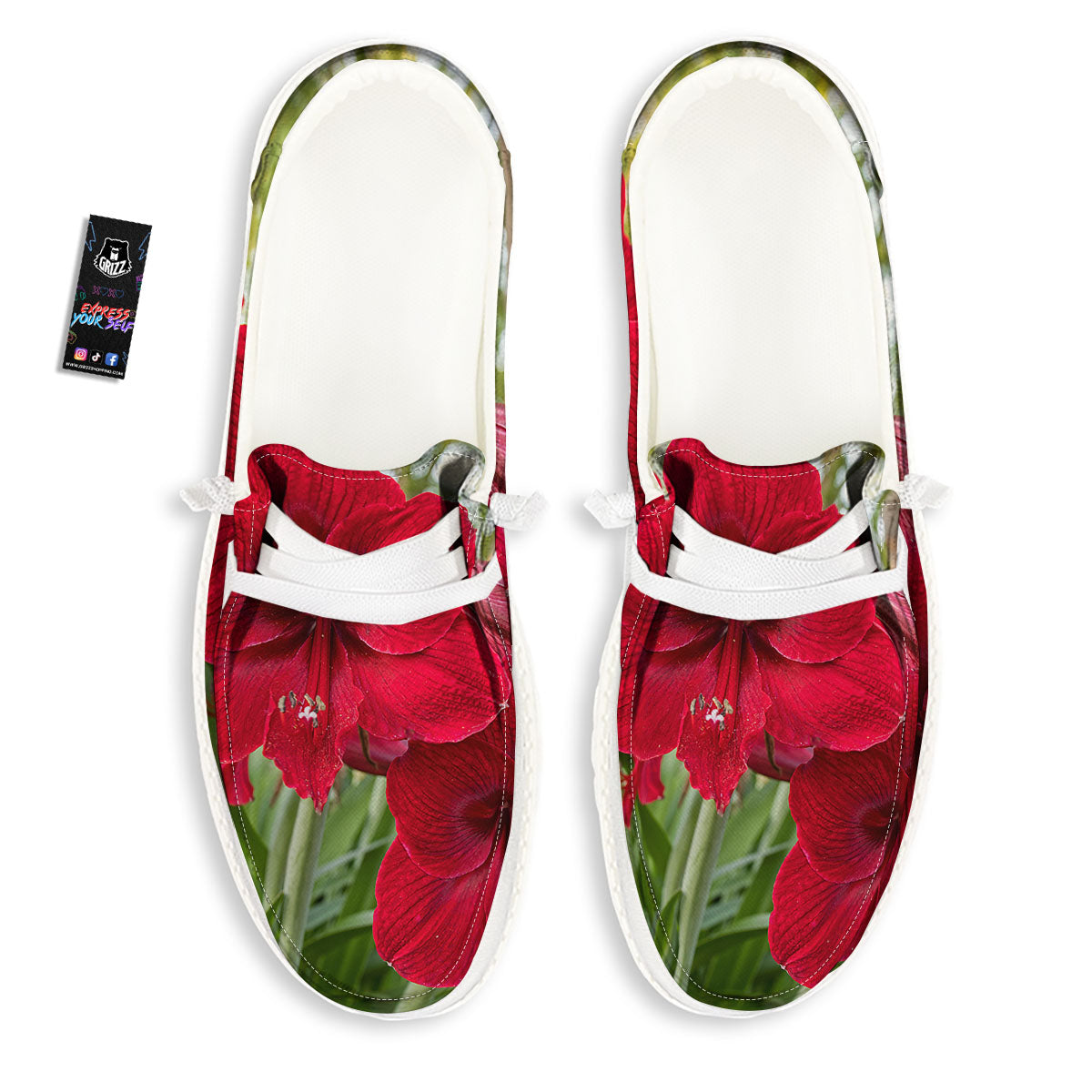 Amaryllis Red Print Black Loafers-grizzshop