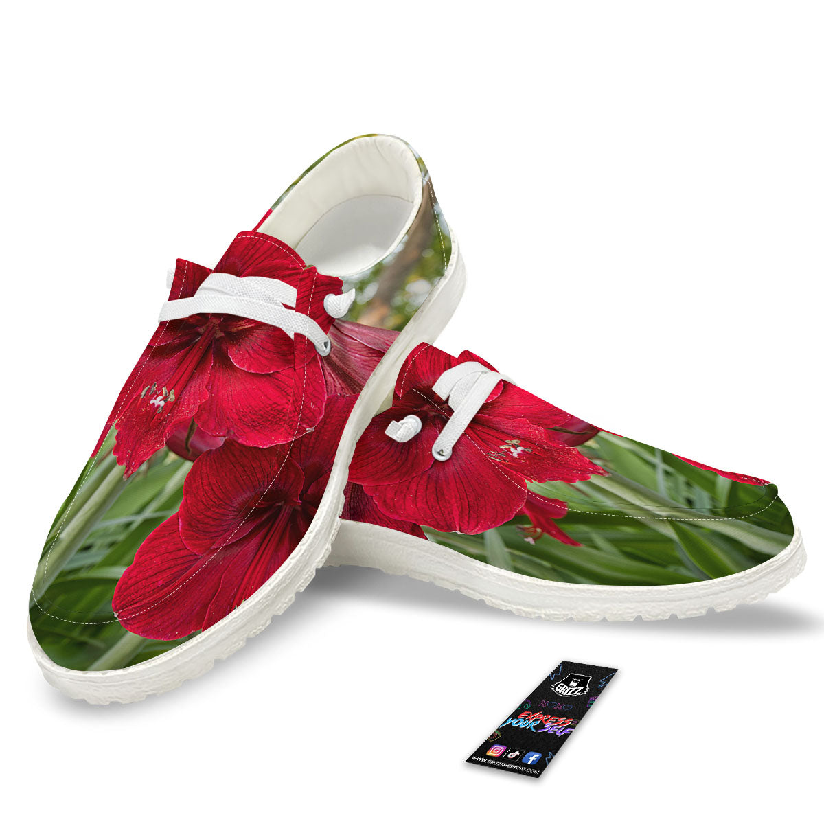 Amaryllis Red Print Black Loafers-grizzshop