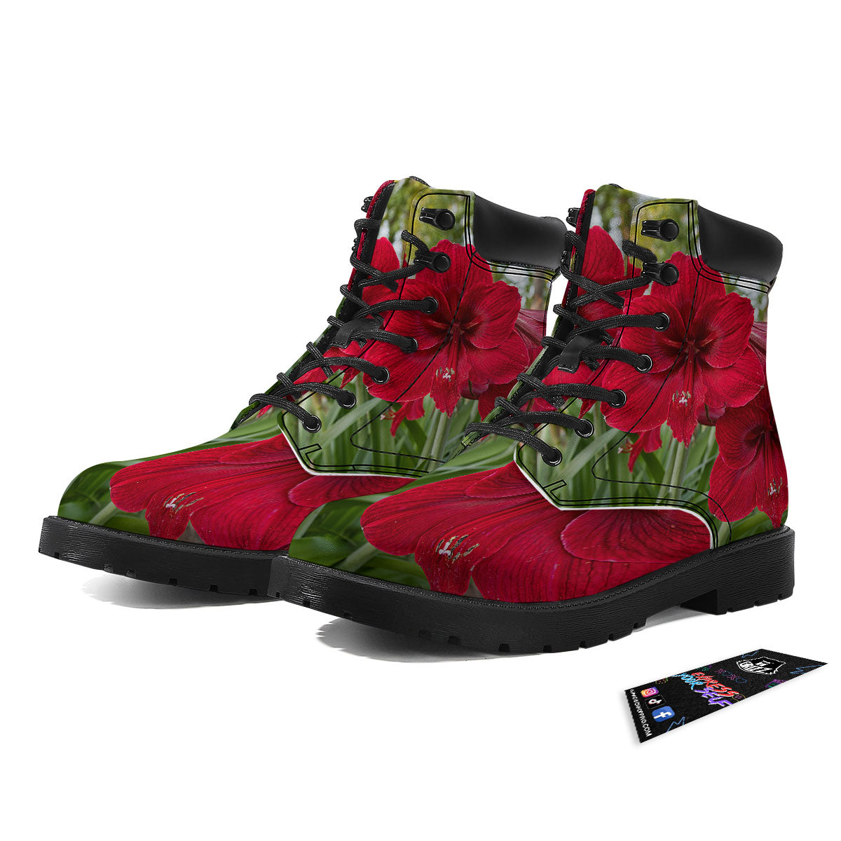 Amaryllis Red Print Boots-grizzshop