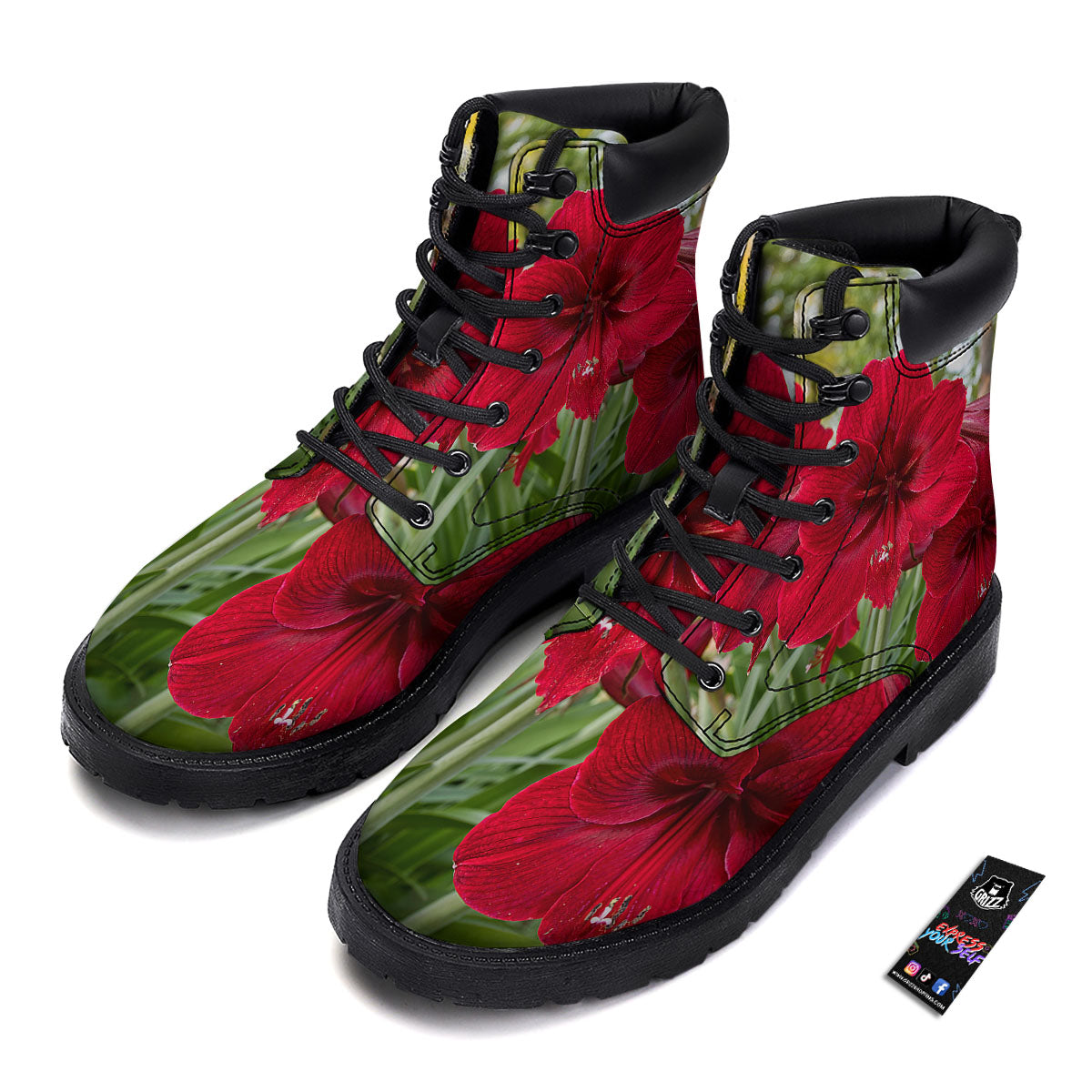 Amaryllis Red Print Boots-grizzshop